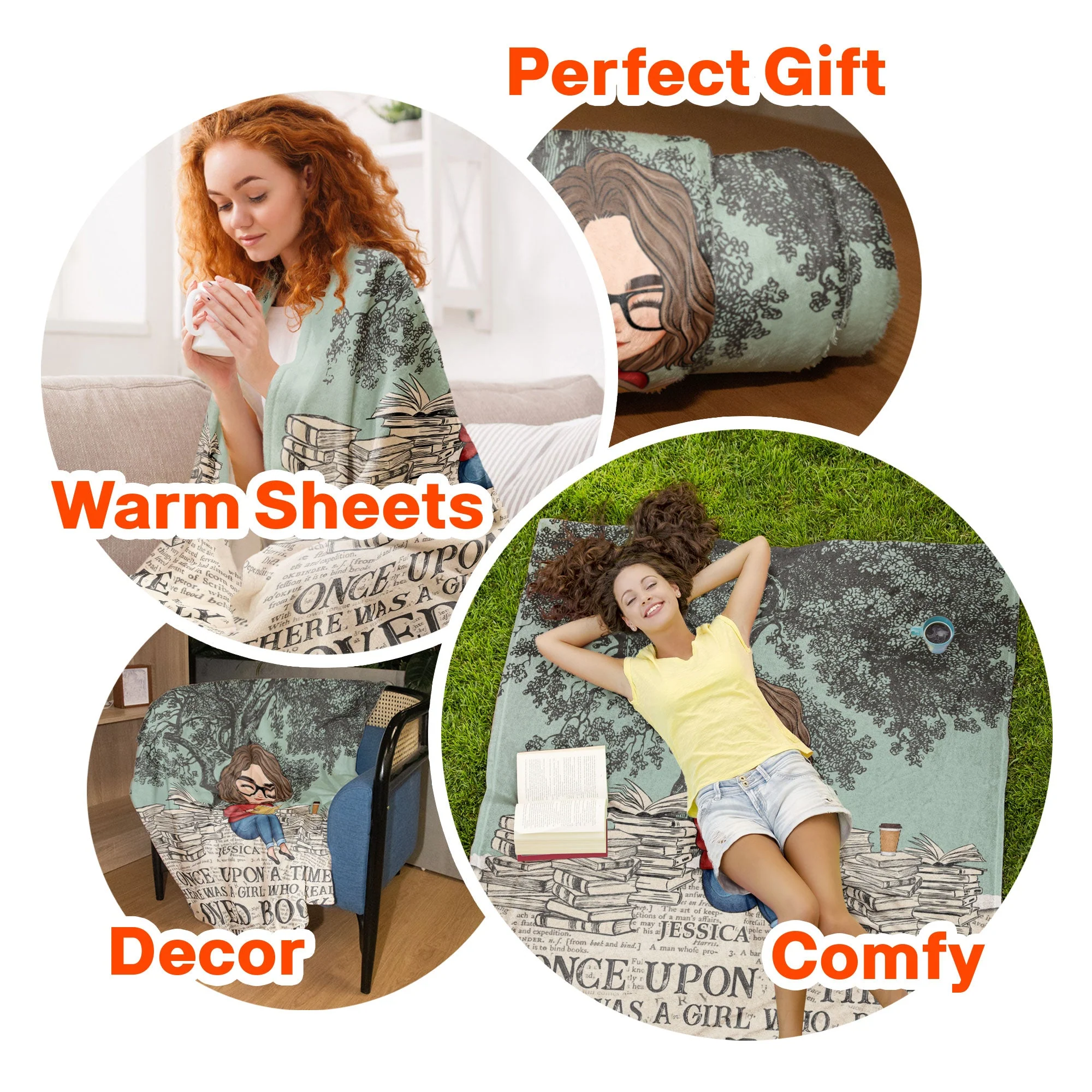 A Girl Who Really Loved Books - Personalized Blanket - Image 6