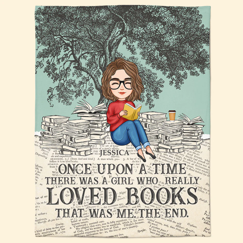 A Girl Who Really Loved Books - Personalized Blanket - Image 7