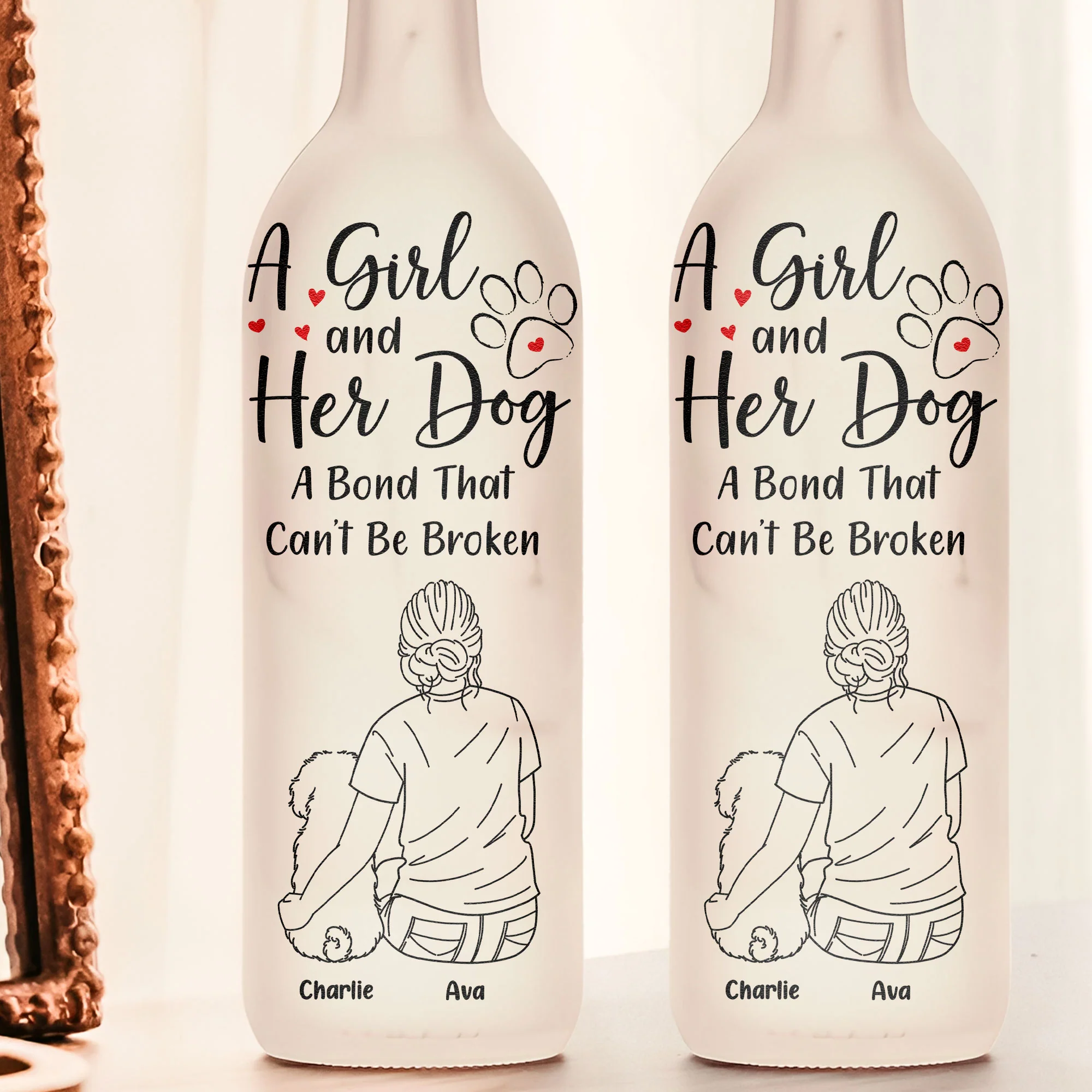A Girl With Her Dog - Personalized Bottle Lamp - Image 2