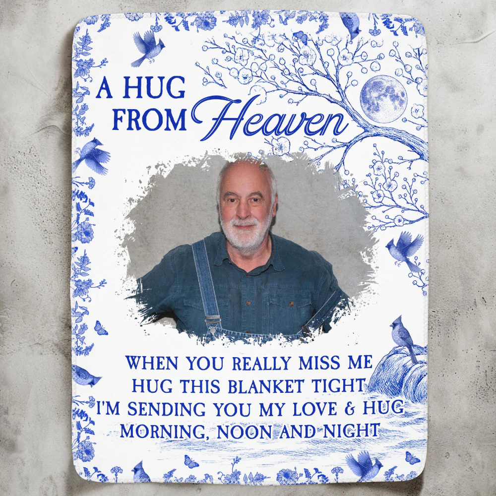 A Hug From Heaven Toile De Jouy Memorial Gift Memory Blanket - Personalized Photo Blanket - Image 2