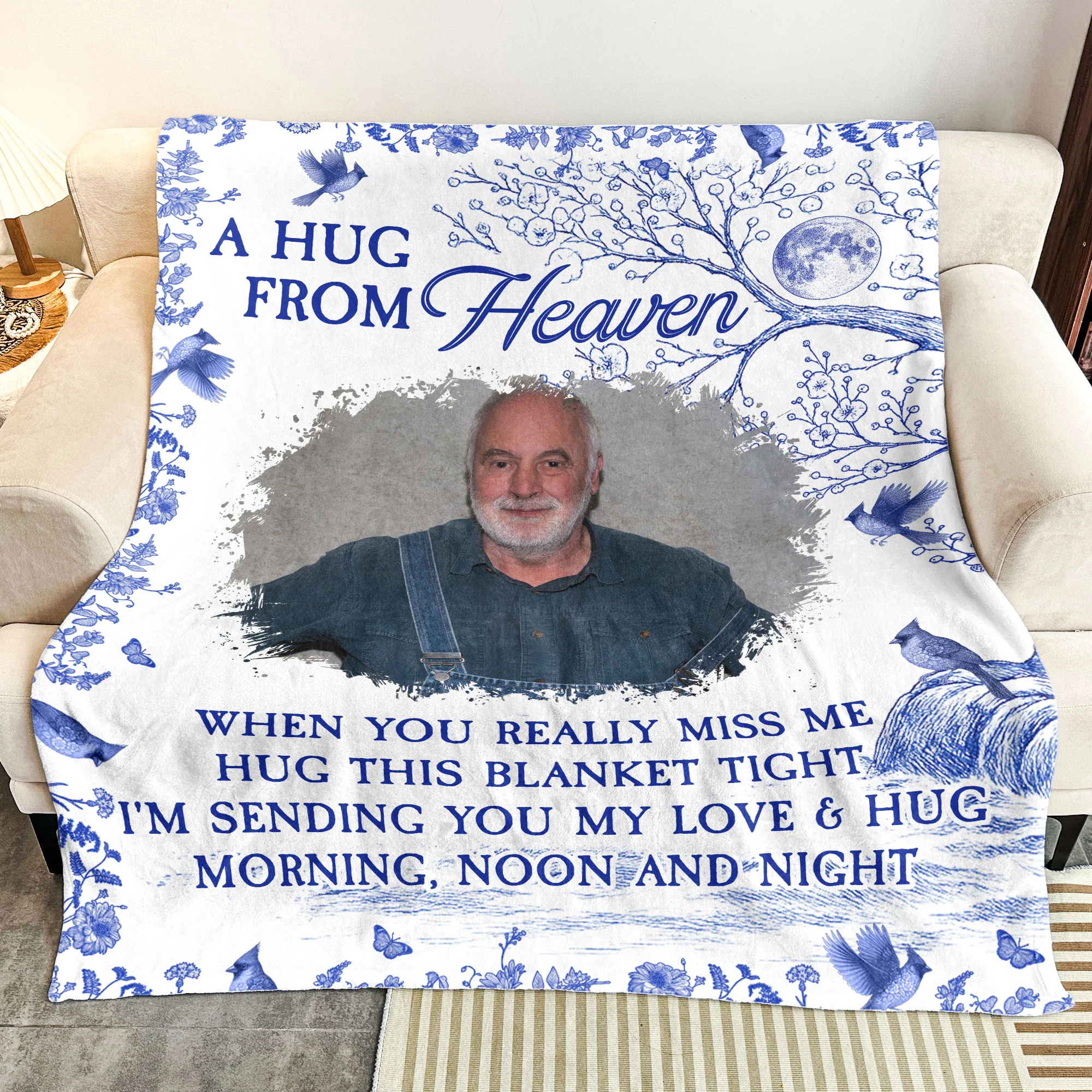 A Hug From Heaven Toile De Jouy Memorial Gift Memory Blanket - Personalized Photo Blanket - Image 4