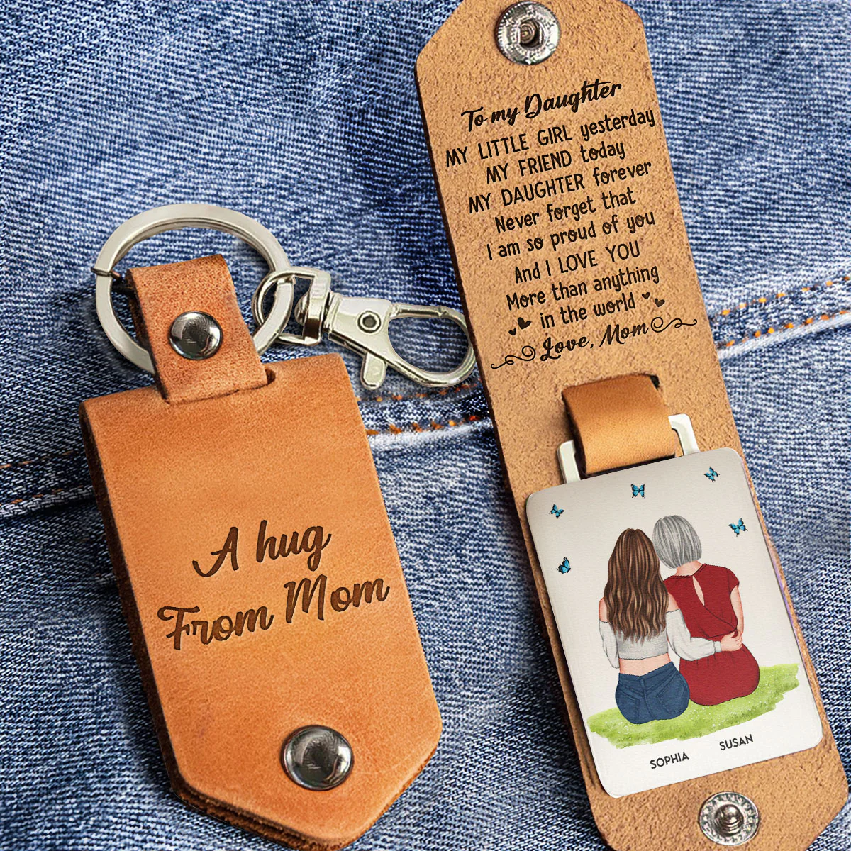 A Hug From Mom Gift For Daughter Son - Personalized Leather Keychain - Image 3