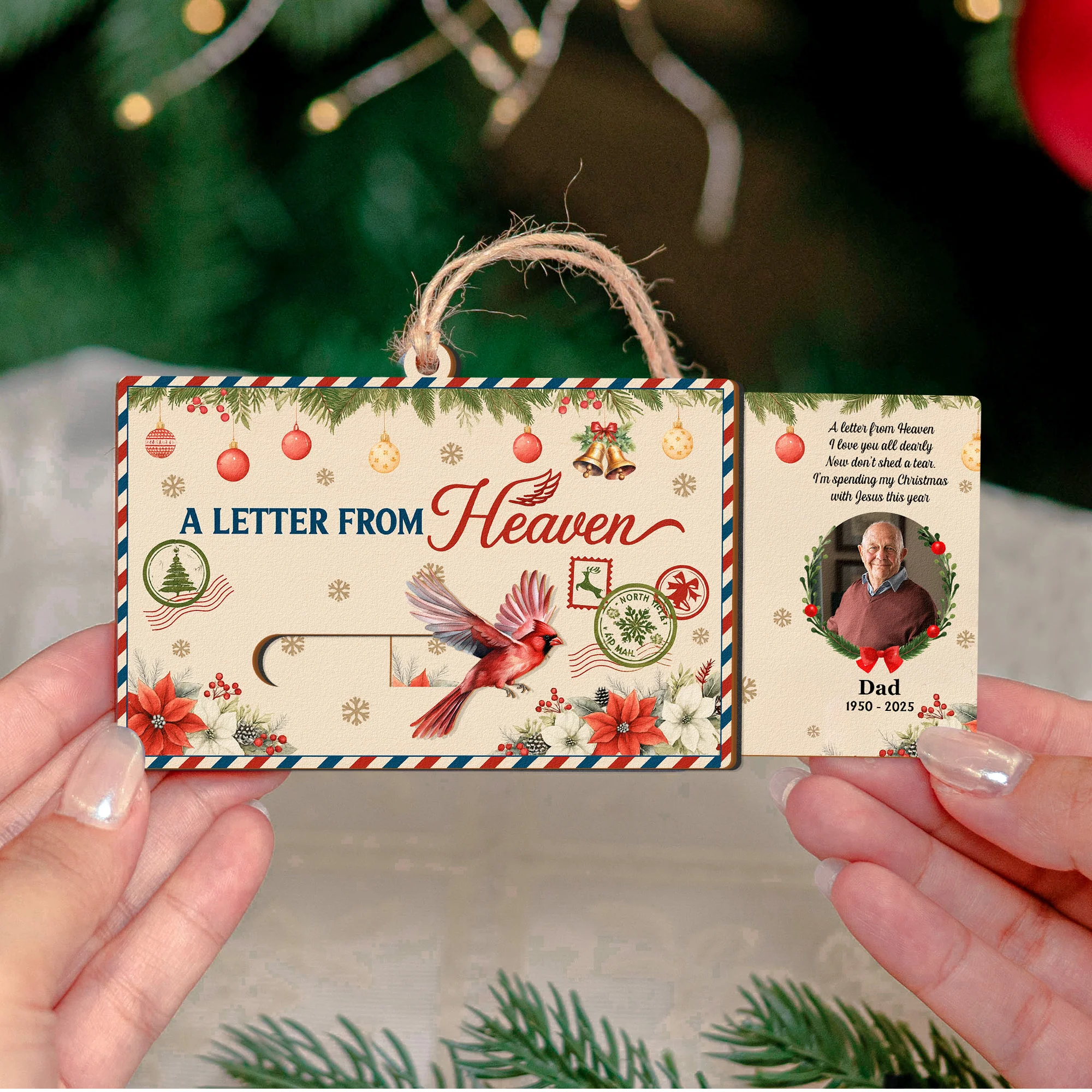 A Letter From Heaven Memorial Gifts - Personalized Wooden Slider Photo Ornament - Image 5