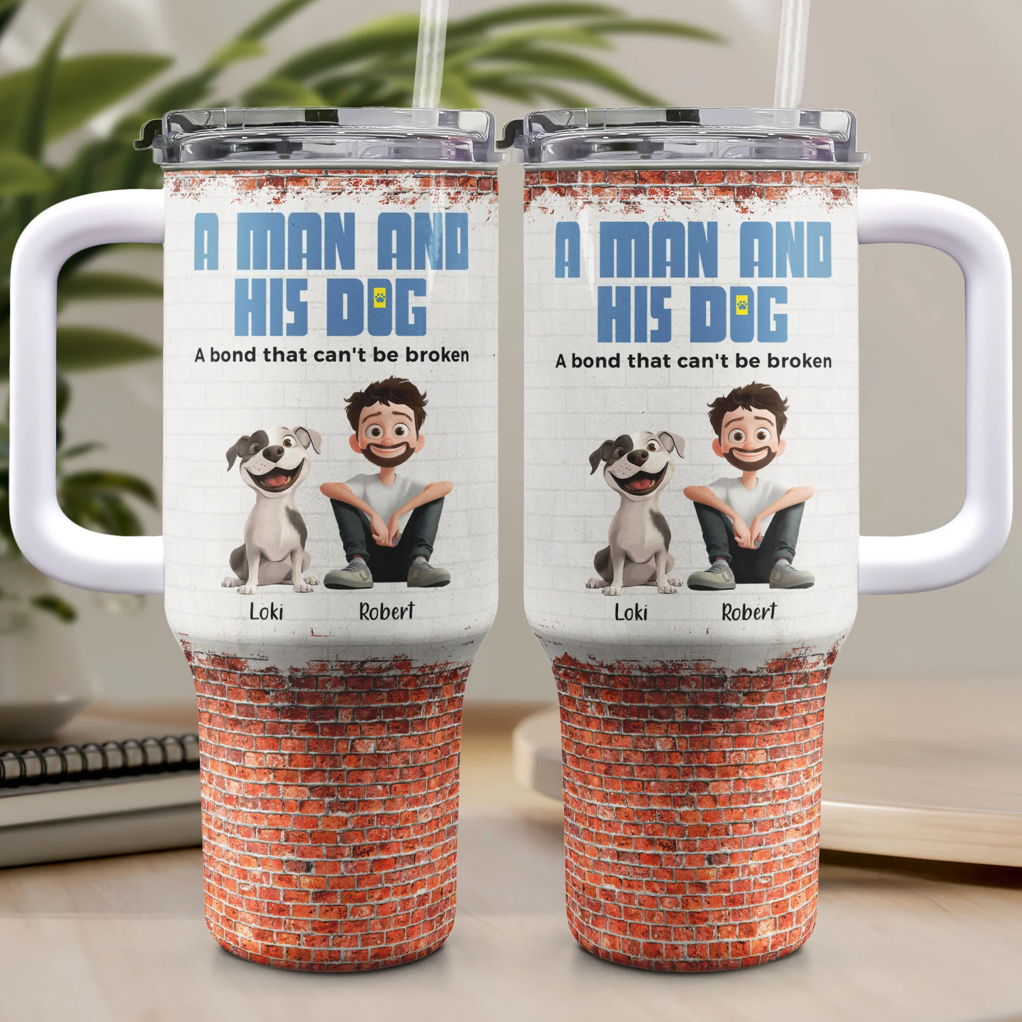 A Man & His Dogs - Personalized 40oz Tumbler With Straw - Image 4