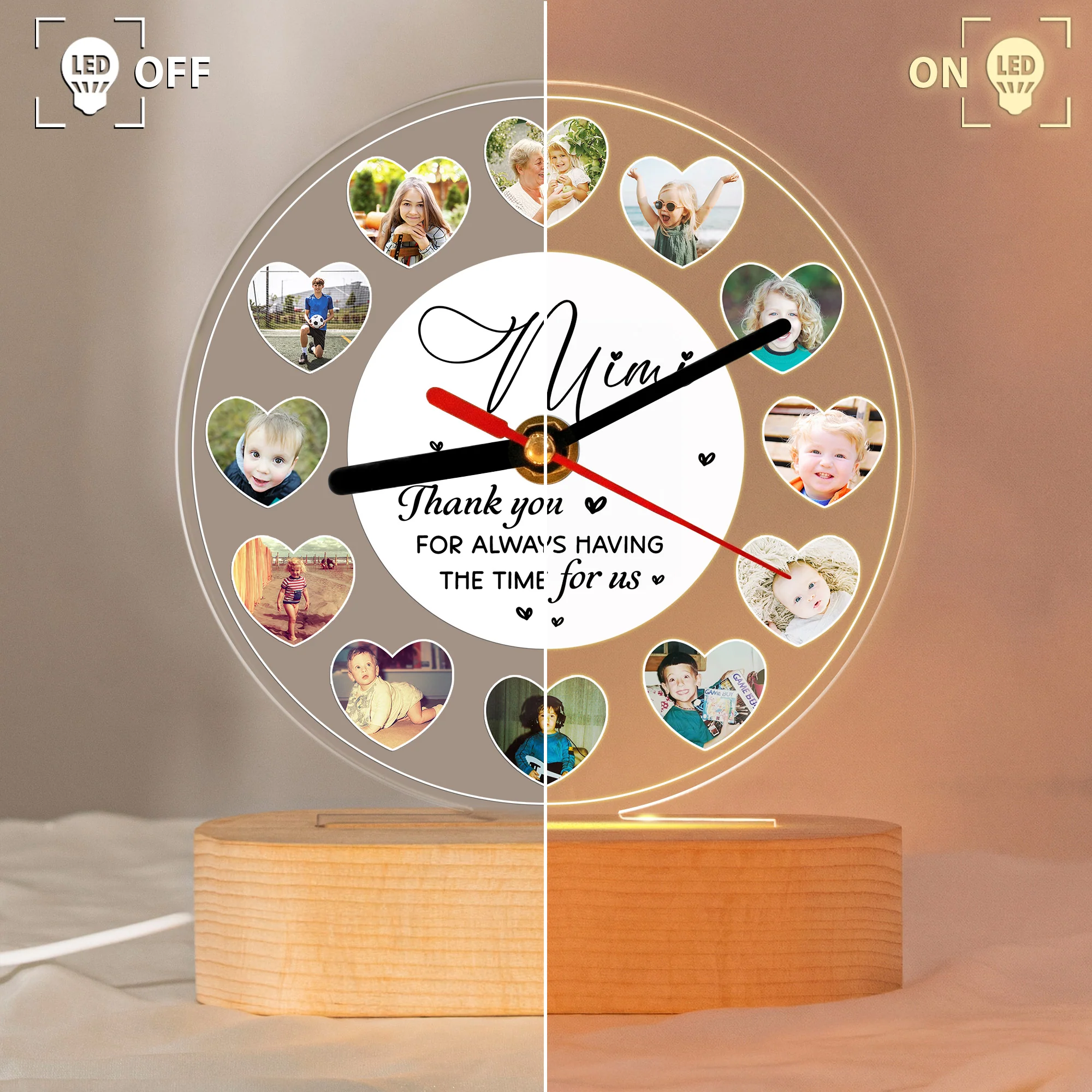 A Meaningful Gift For Grandma With Custom Photos Of Her Grandkids - Personalized Acrylic Photo Desk Clock Light - Image 4