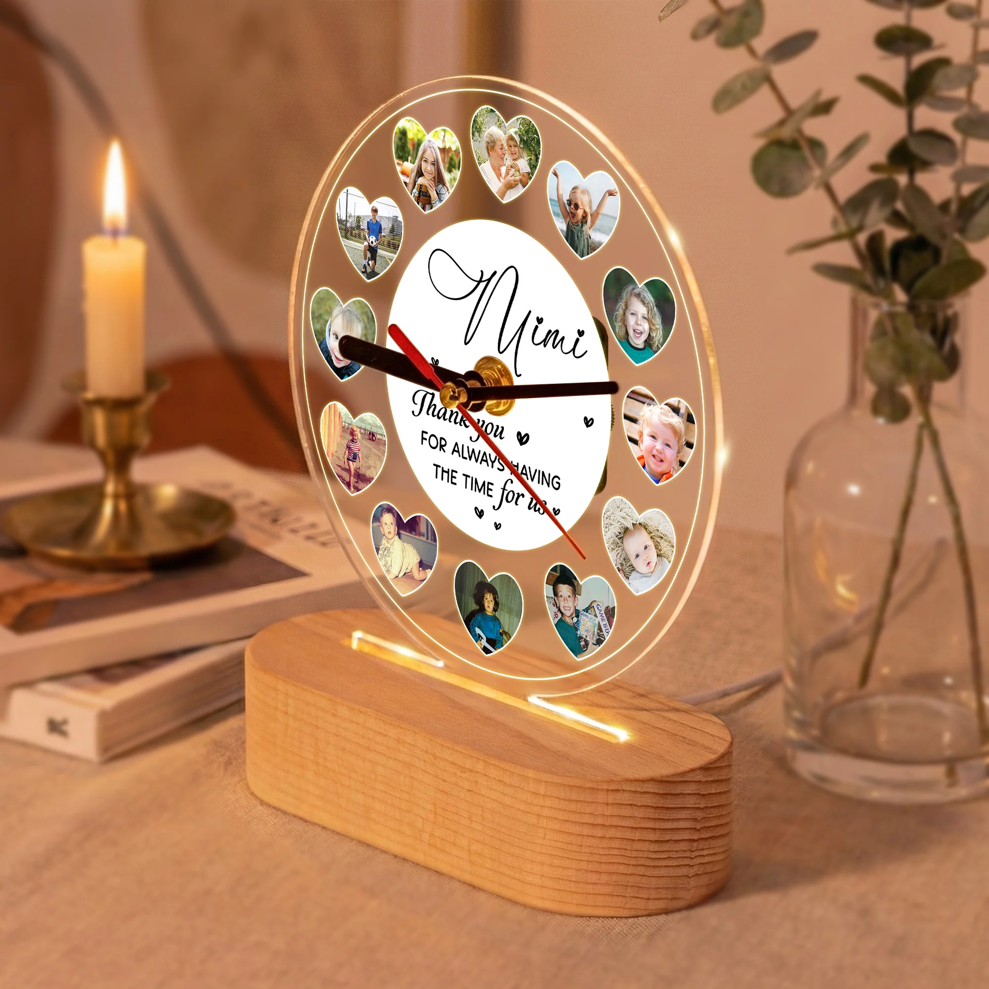 A Meaningful Gift For Grandma With Custom Photos Of Her Grandkids - Personalized Acrylic Photo Desk Clock Light - Image 5