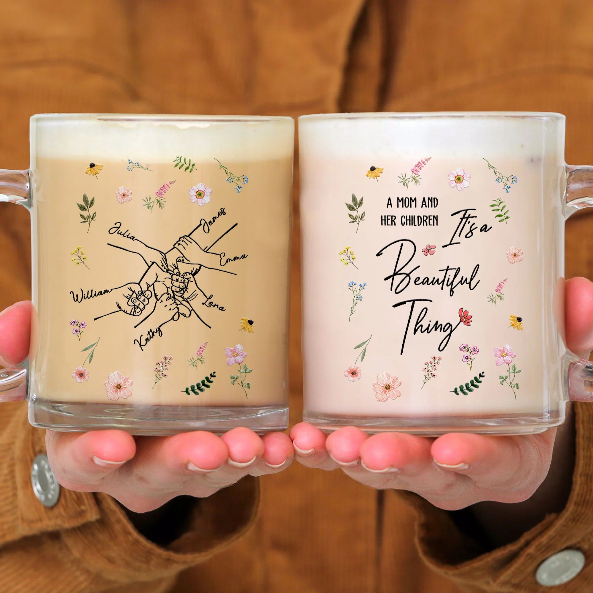 A Mom And Her Children It's A Beautiful Thing - Personalized Glass Mug - Image 4
