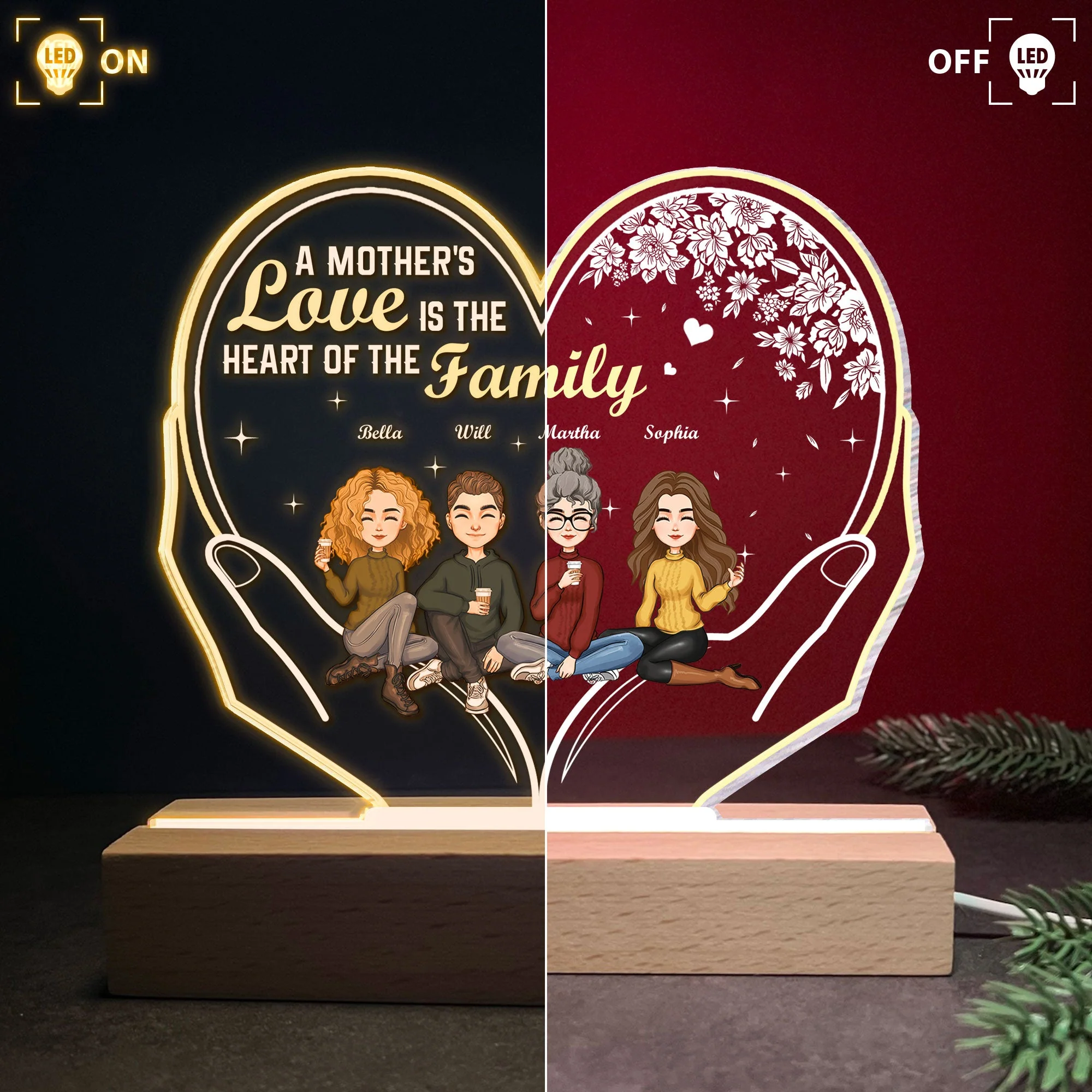 A Mother's Love Is The Heart Of The Family - Personalized LED Light - Image 3