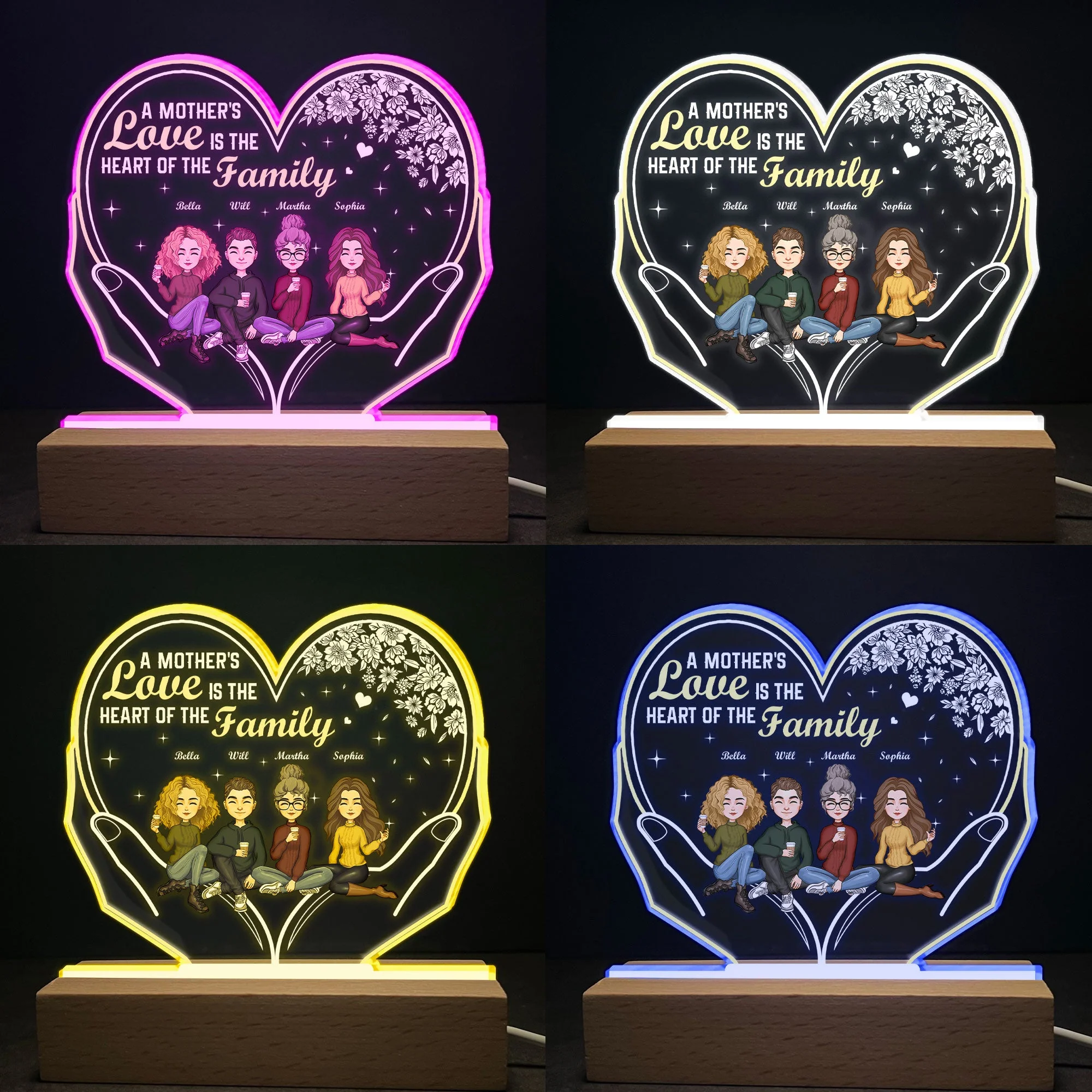 A Mother's Love Is The Heart Of The Family - Personalized LED Light - Image 4