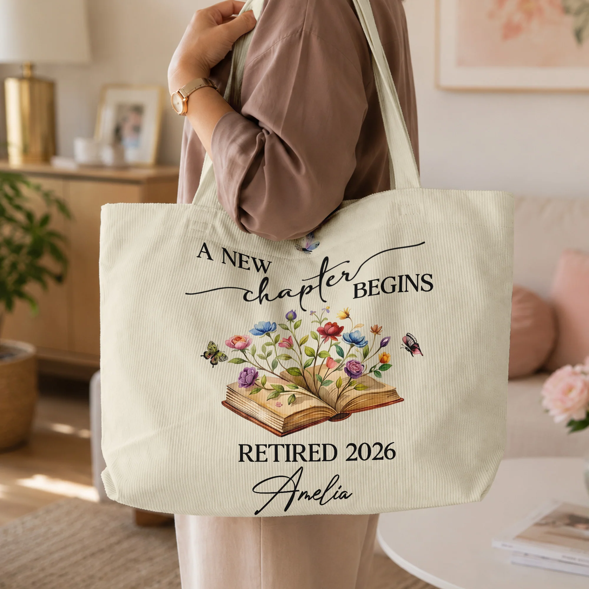 A New Chapter Begins Retirement Gift For Her - Personalized Tote Bag - Image 3