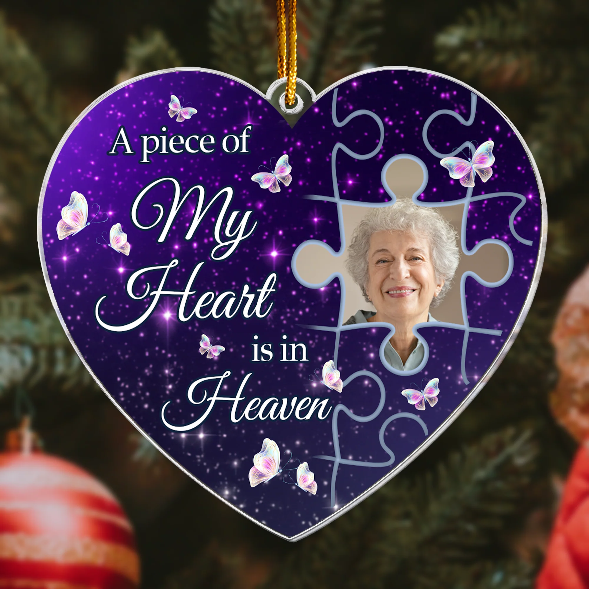 A Piece Of My Heart Is In Heaven - Personalized Acrylic Photo Ornament - Image 2