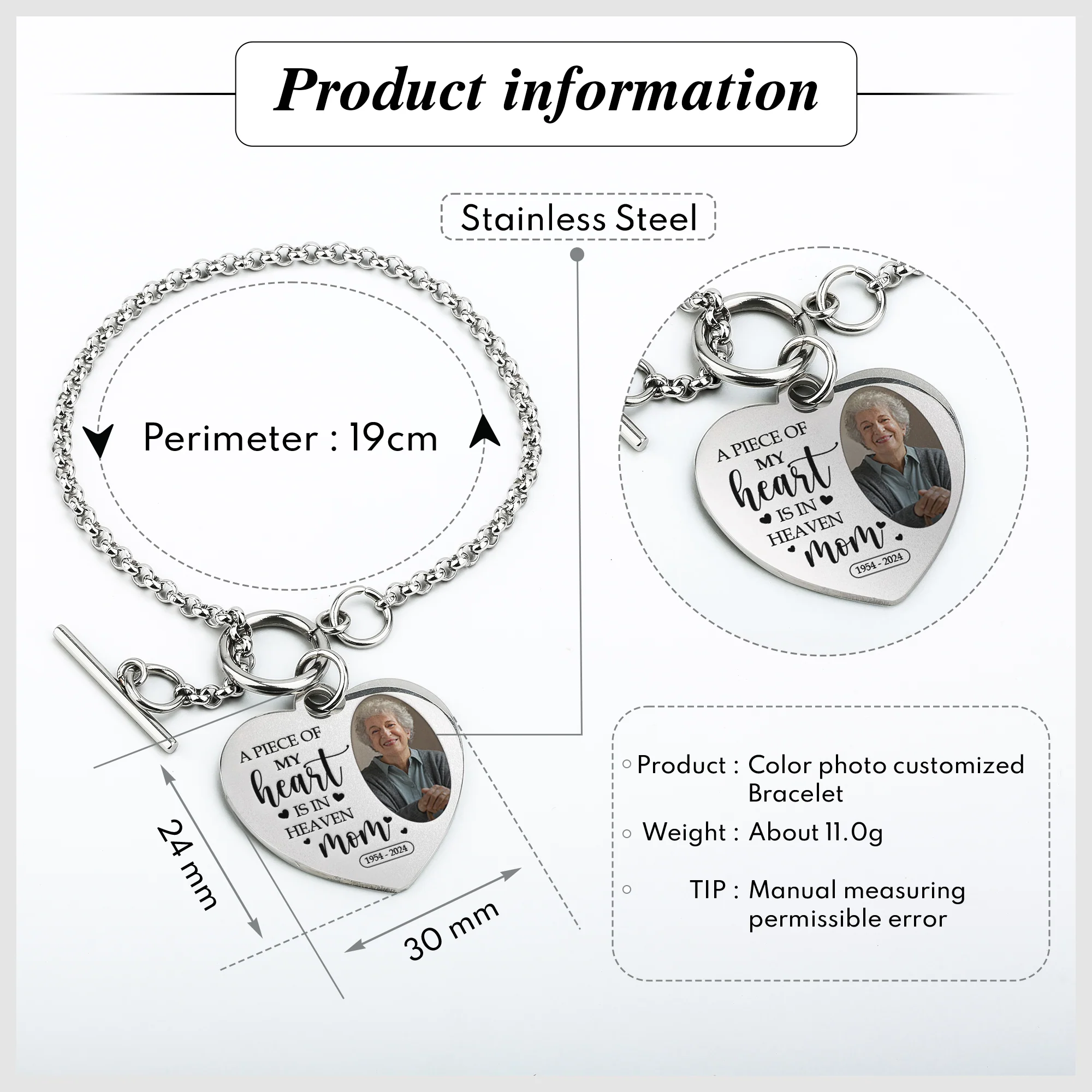 A Piece Of My Heart - Personalized Photo Heart Bracelet - Image 5