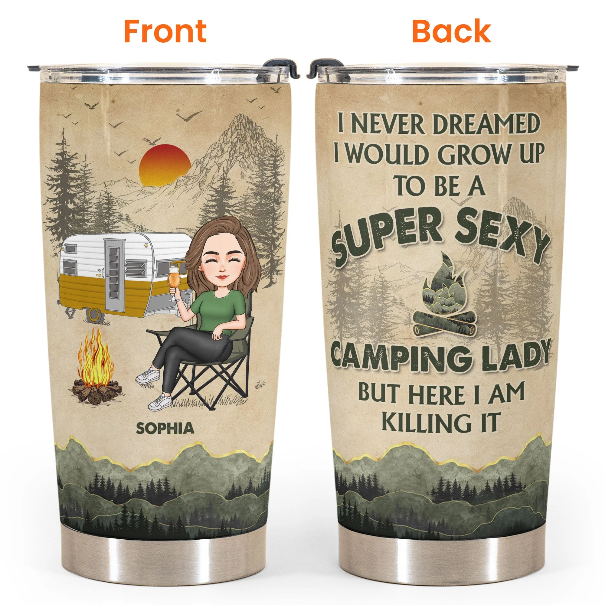A Sexy Camping Lady - Personalized Tumbler Cup - Image 4