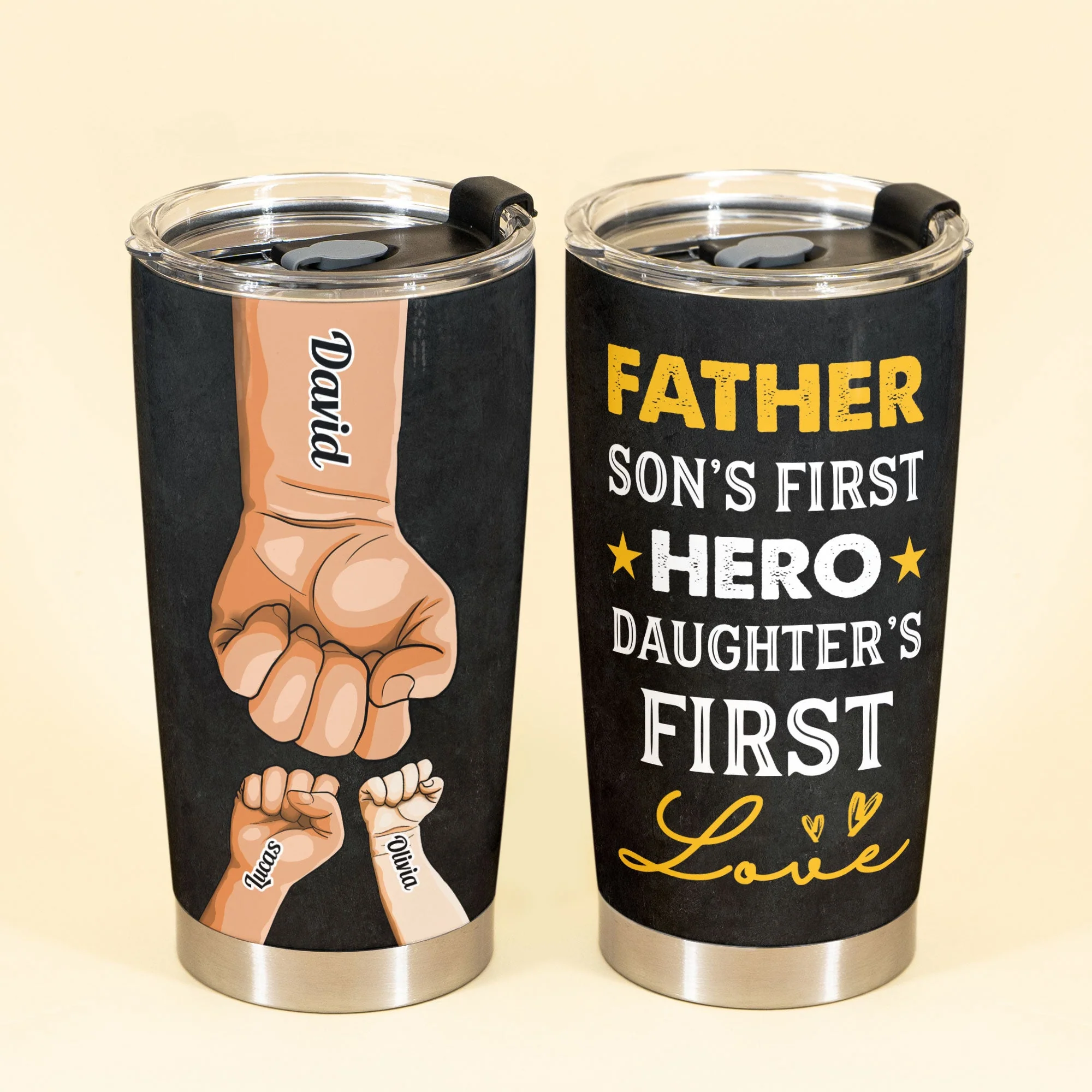 A Son's First Hero A Daughter's First Love - Personalized Tumbler Cup - Birthday Father's Day Gift For Dad, Step Dad - Gift From Daughters, Sons, Wife - Image 2