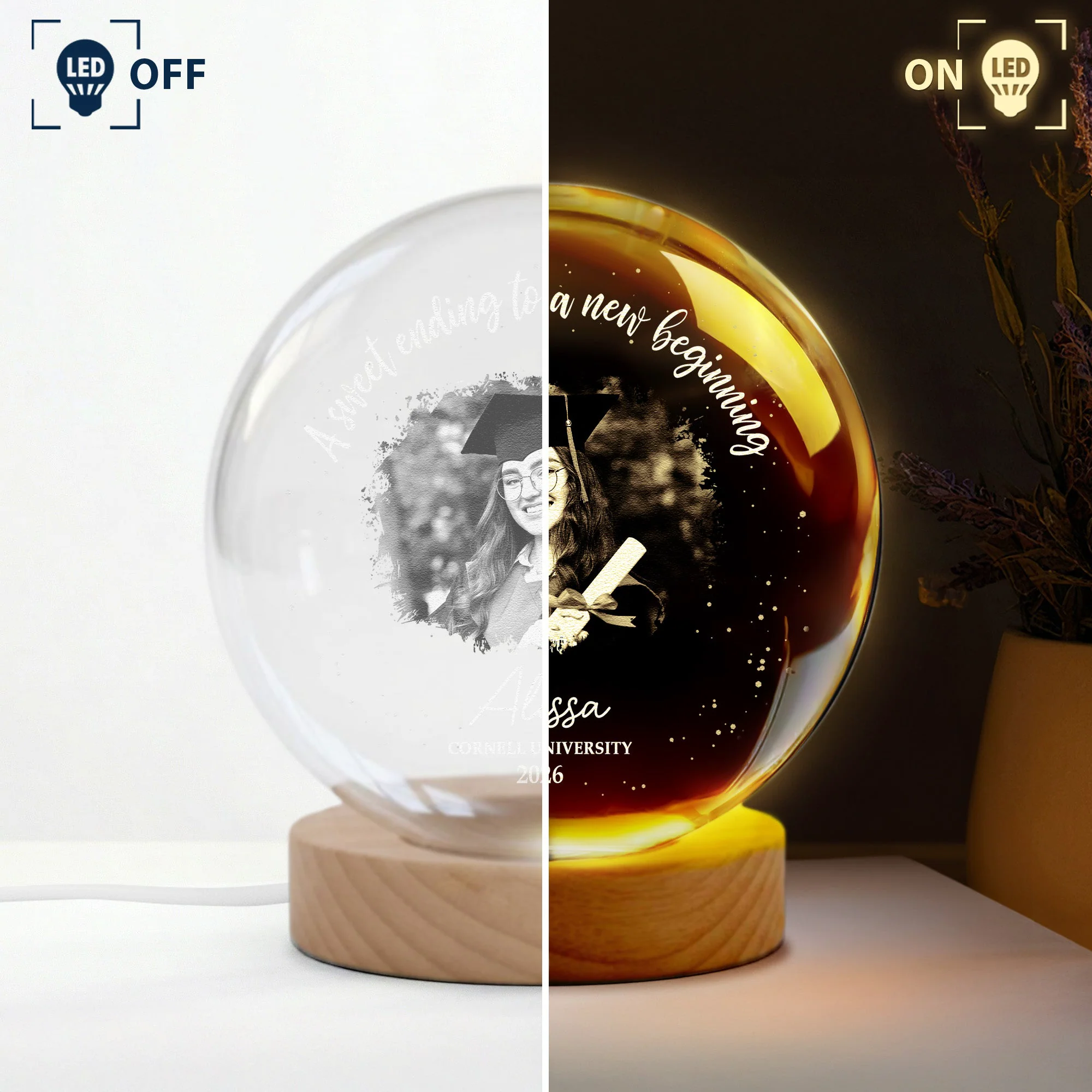 A Sweet Ending To A New Beginning Custom Photo Graduation - Personalized Night Light - Image 4