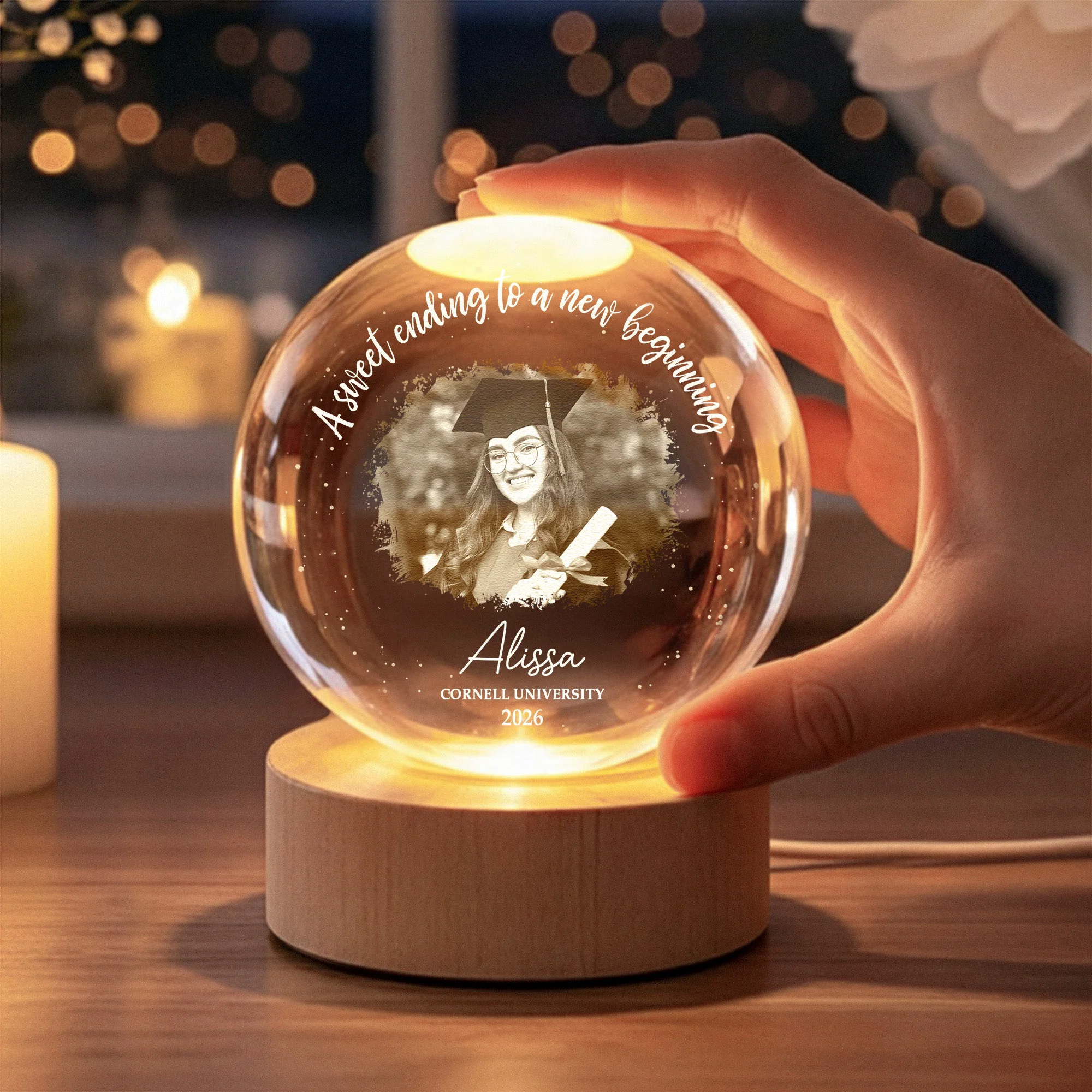 A Sweet Ending To A New Beginning Custom Photo Graduation - Personalized Night Light - Image 5