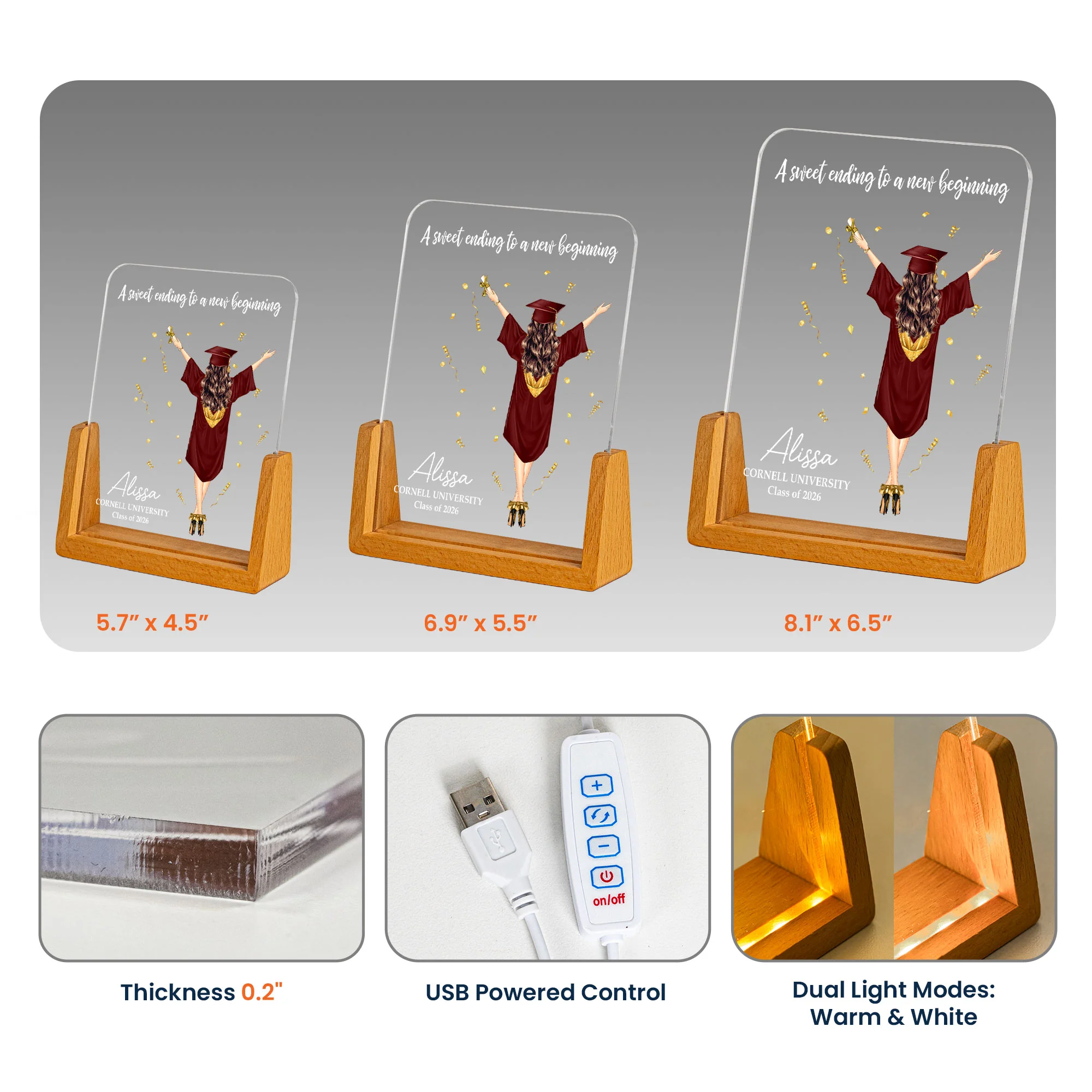 A Sweet Ending To A New Beginning - Graduation Gifts For Her, Him - Personalized Night Light - Image 5