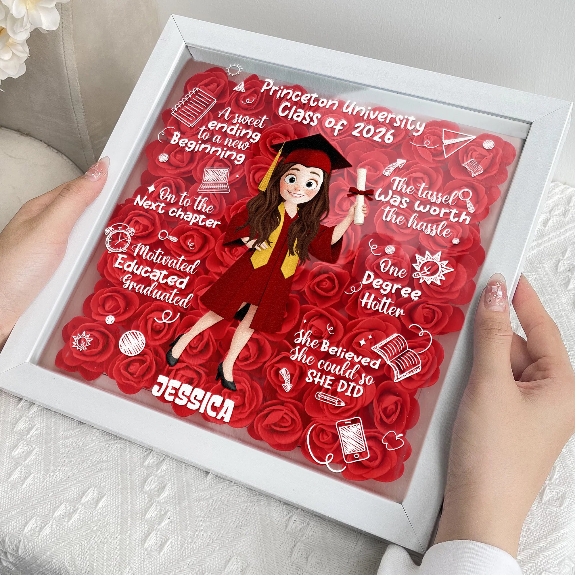 A Sweet Ending To A New Beginning Graduation - Personalized Flower Shadow Box - Image 4