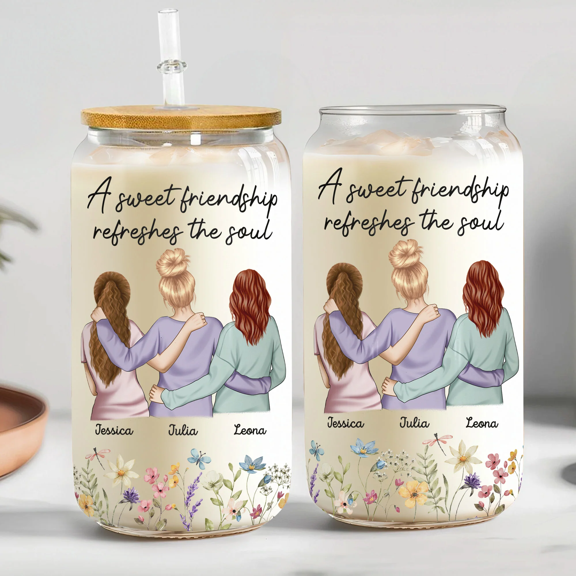 A Sweet Friendship Refreshes The Soul - Personalized Clear Glass Cup - Image 3