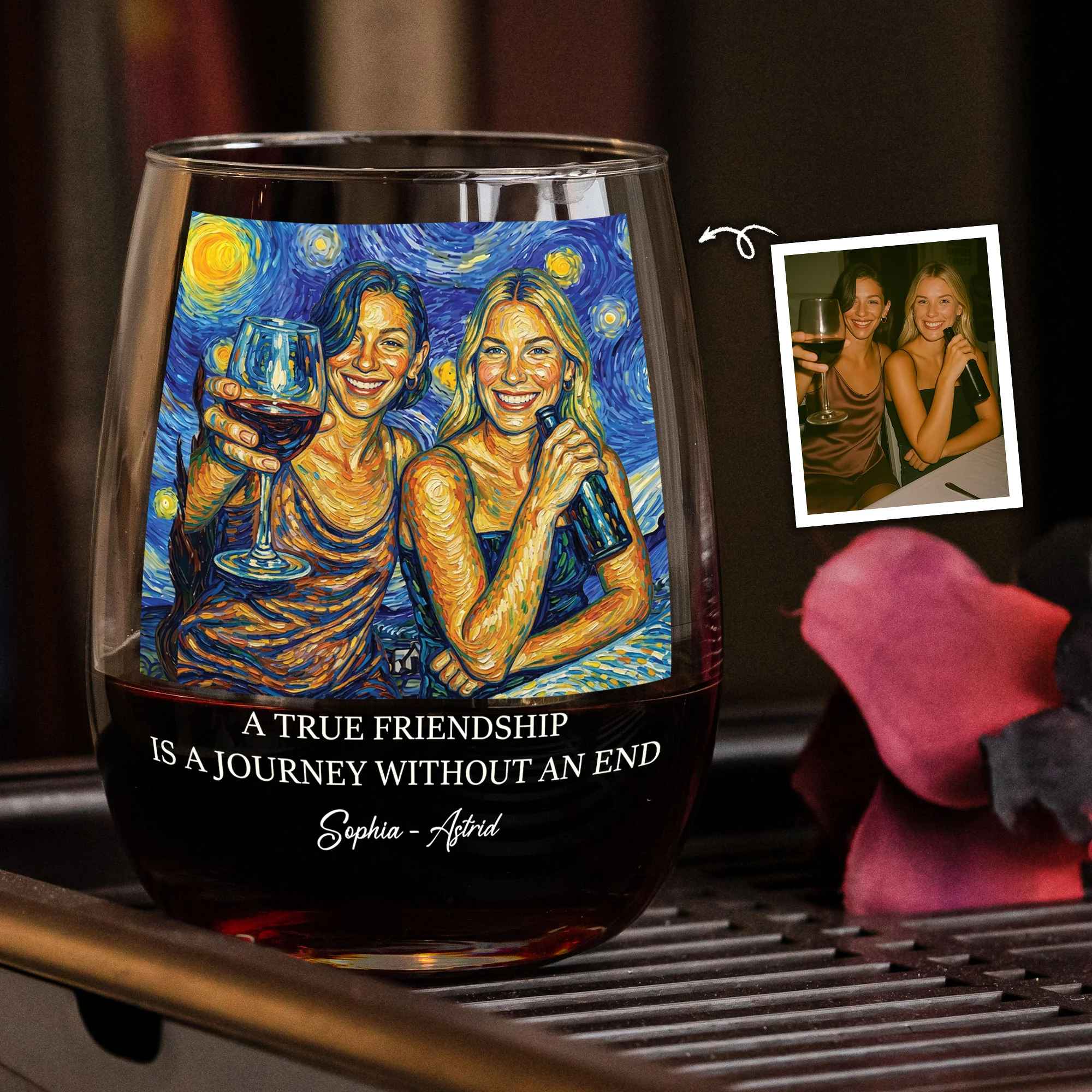 A True Friendship Is A Journey Friendship Gifts For BFF, Besties, Soul Sisters - Personalized Wine Glass