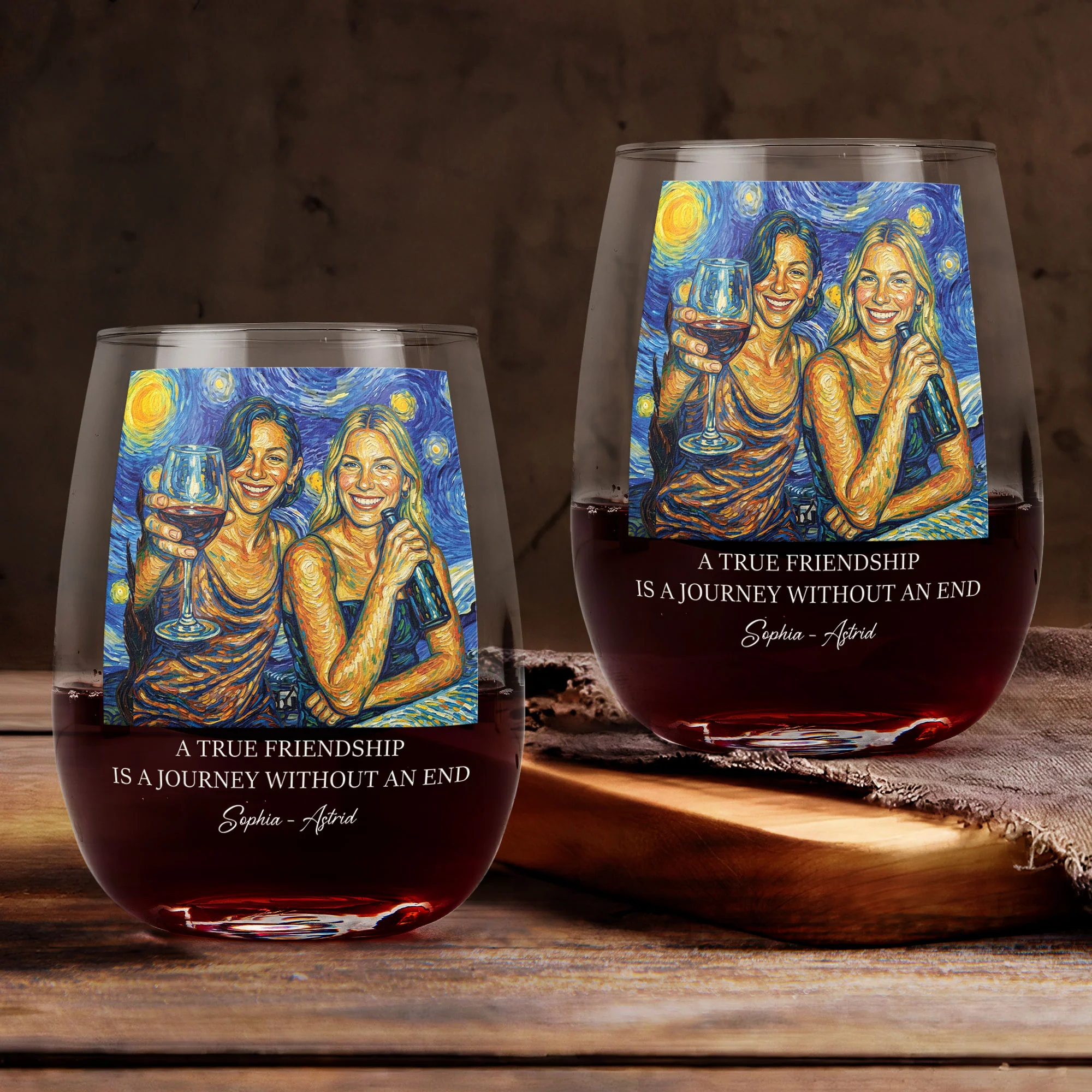 A True Friendship Is A Journey Friendship Gifts For BFF, Besties, Soul Sisters - Personalized Wine Glass - Image 4