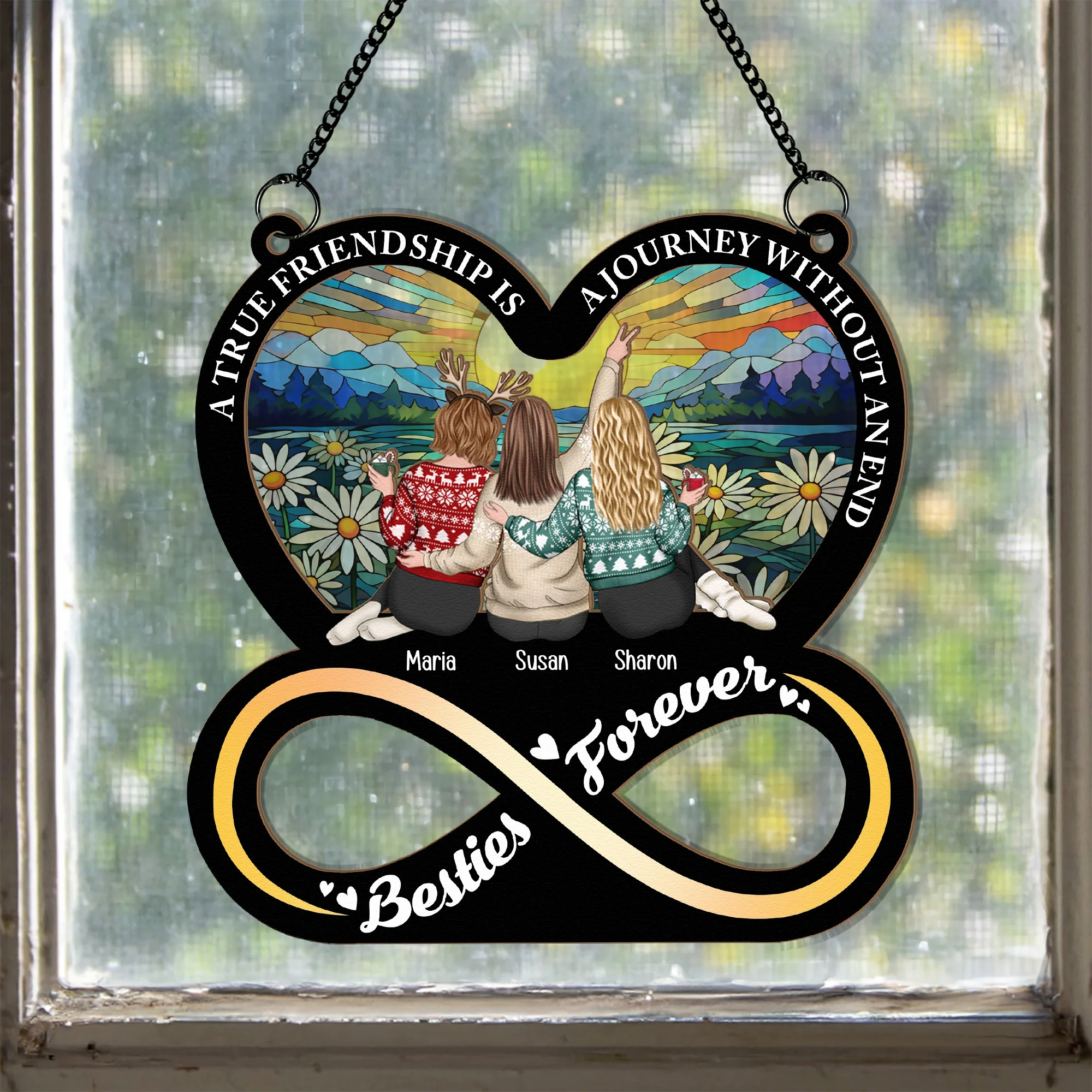 A True Friendship Is A Journey - Personalized Window Hanging Suncatcher Ornament - Image 2