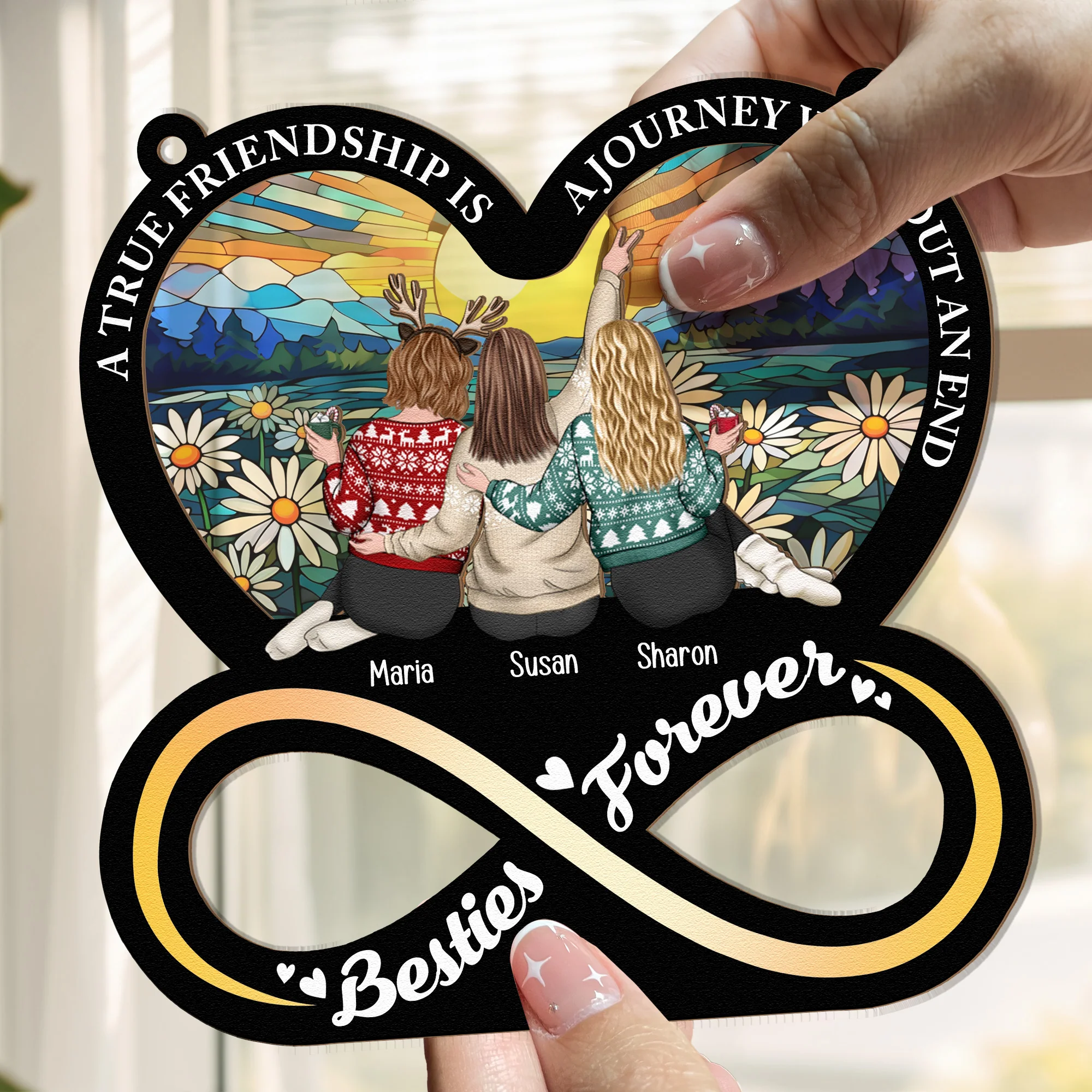 A True Friendship Is A Journey - Personalized Window Hanging Suncatcher Ornament - Image 3