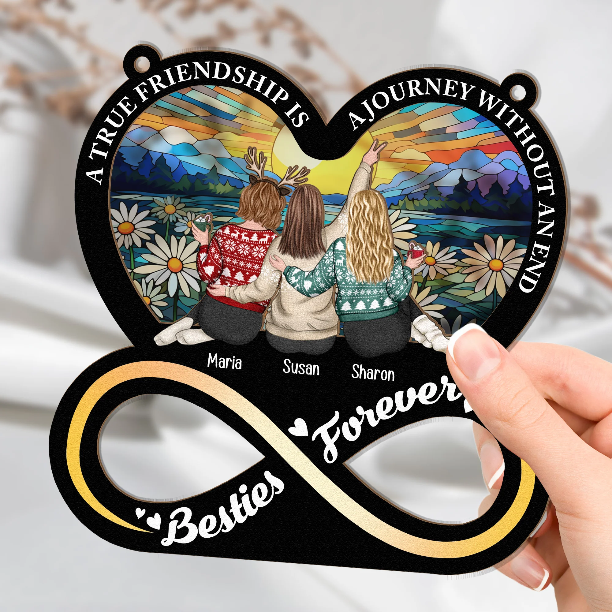 A True Friendship Is A Journey - Personalized Window Hanging Suncatcher Ornament - Image 4