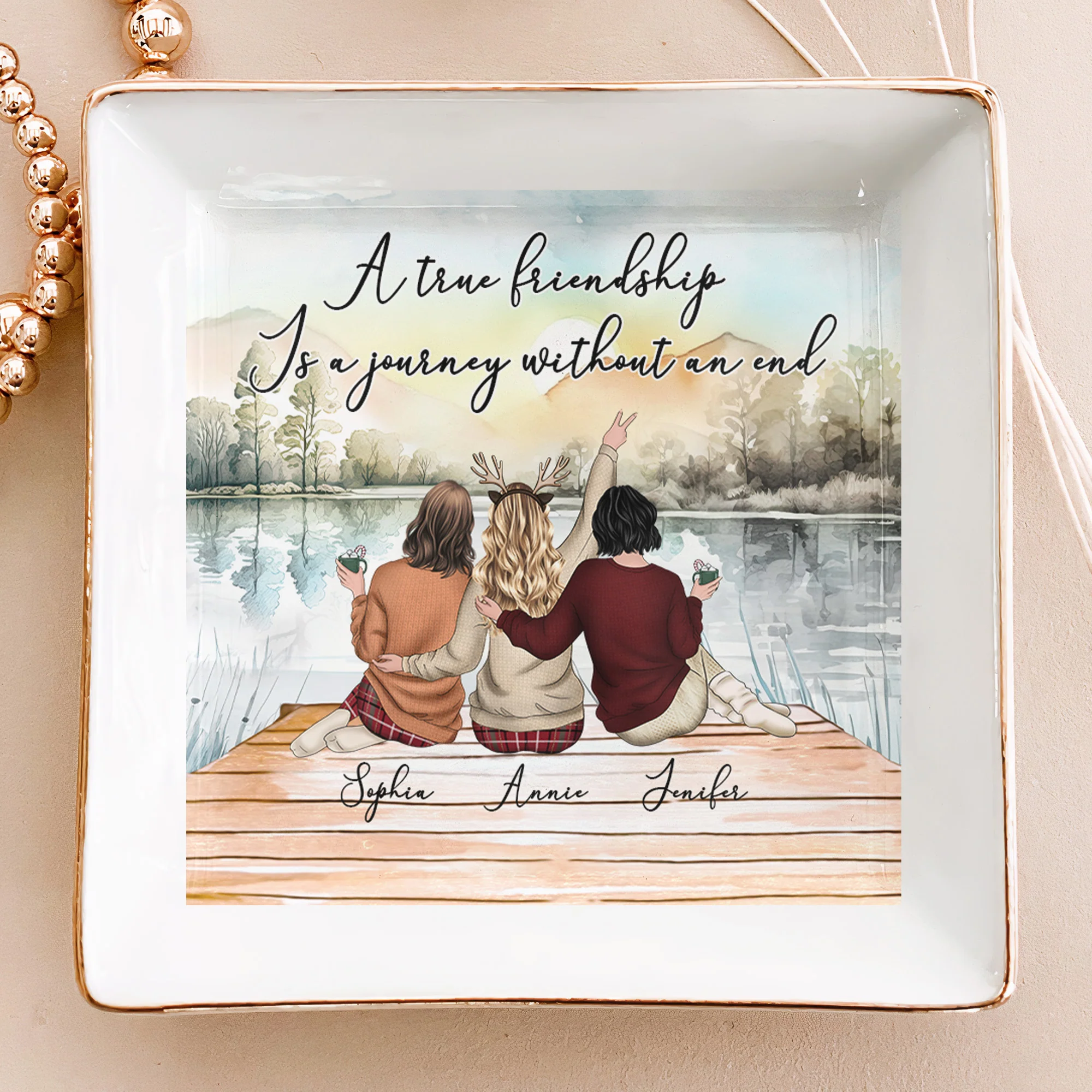 A True Friendship Is A Journey Without An End - Personalized Jewelry Dish - Gift For Friend
