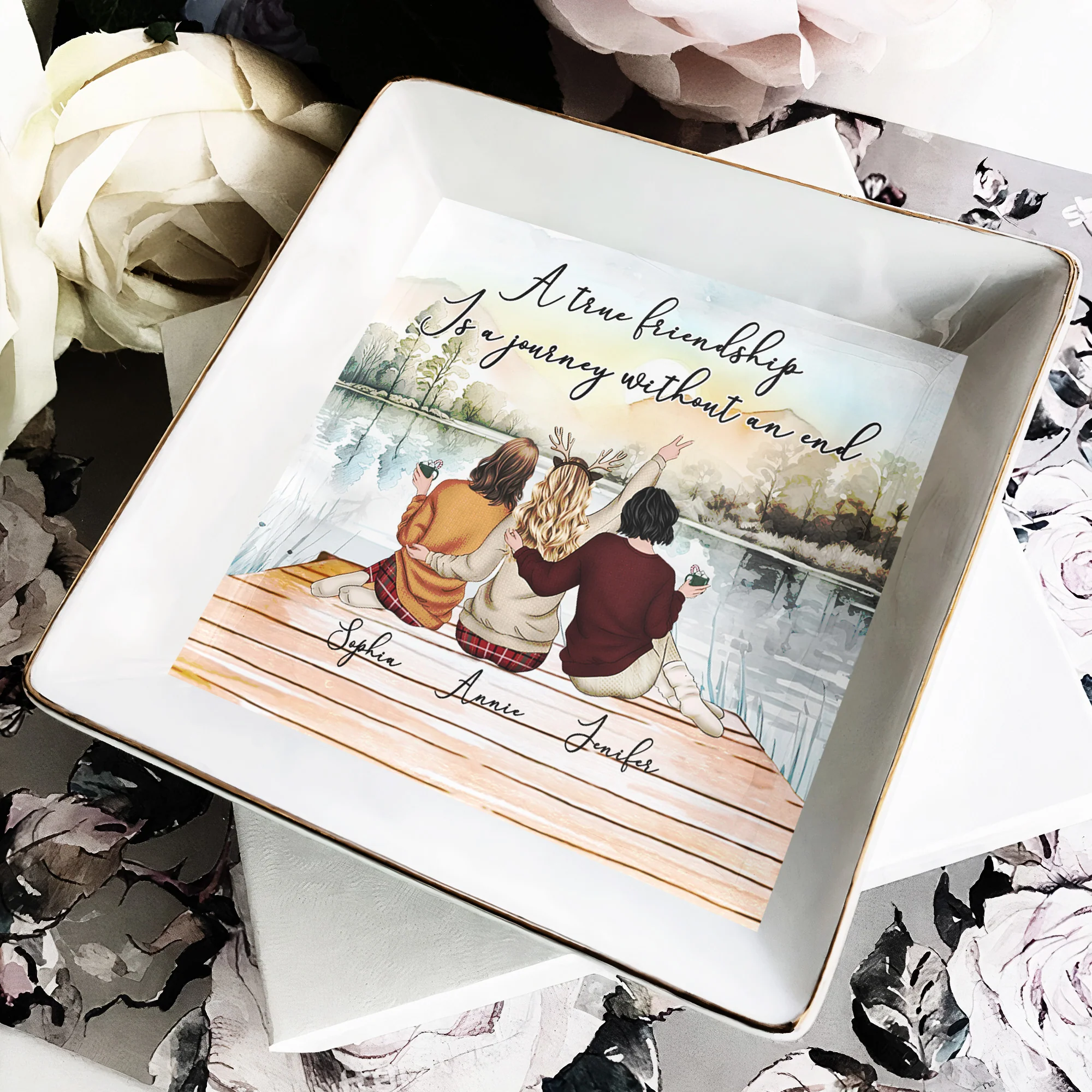 A True Friendship Is A Journey Without An End - Personalized Jewelry Dish - Gift For Friend - Image 2