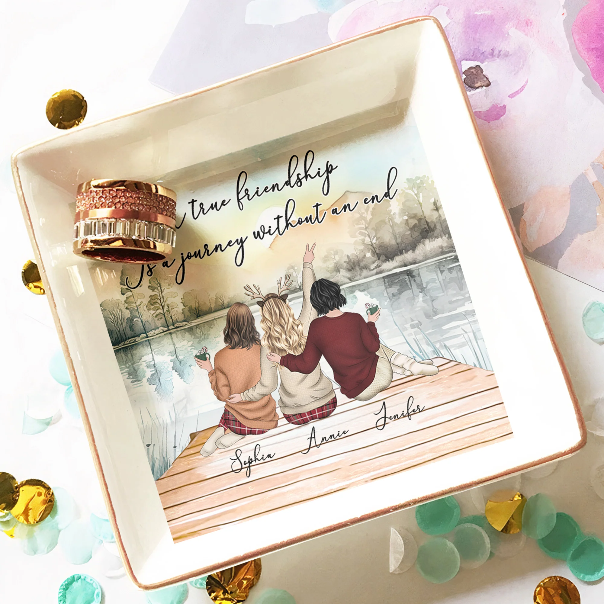 A True Friendship Is A Journey Without An End - Personalized Jewelry Dish - Gift For Friend - Image 3