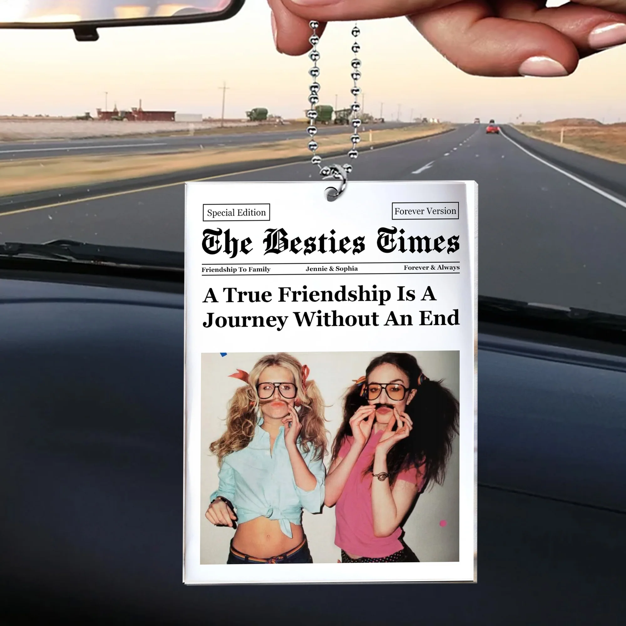 A True Friendship Is A Journey Without An End - Personalized Photo Rear View Mirror Accessory - Image 5