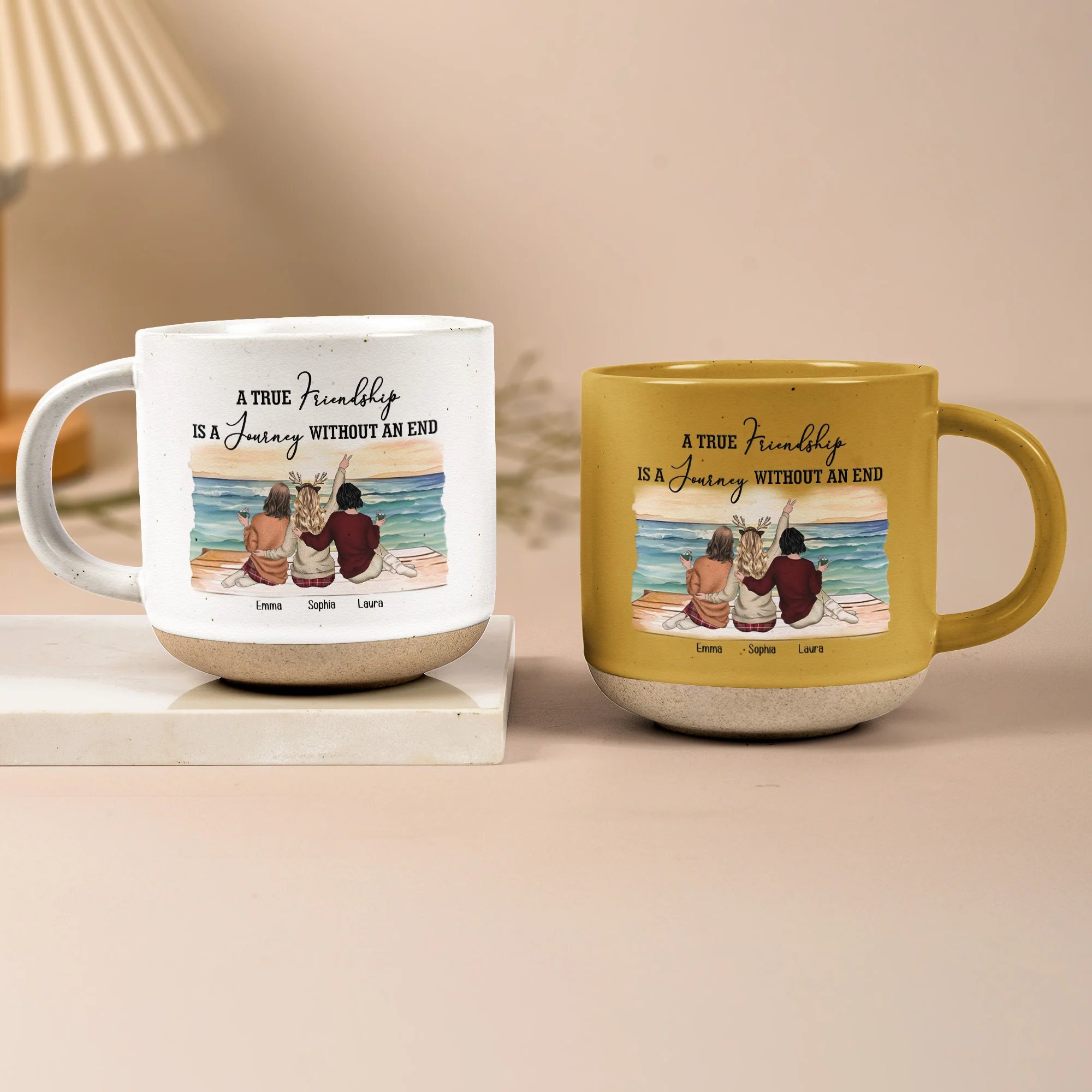 A True Friendship Is A Journey Without An End - Personalized Pottery Mug - Image 2