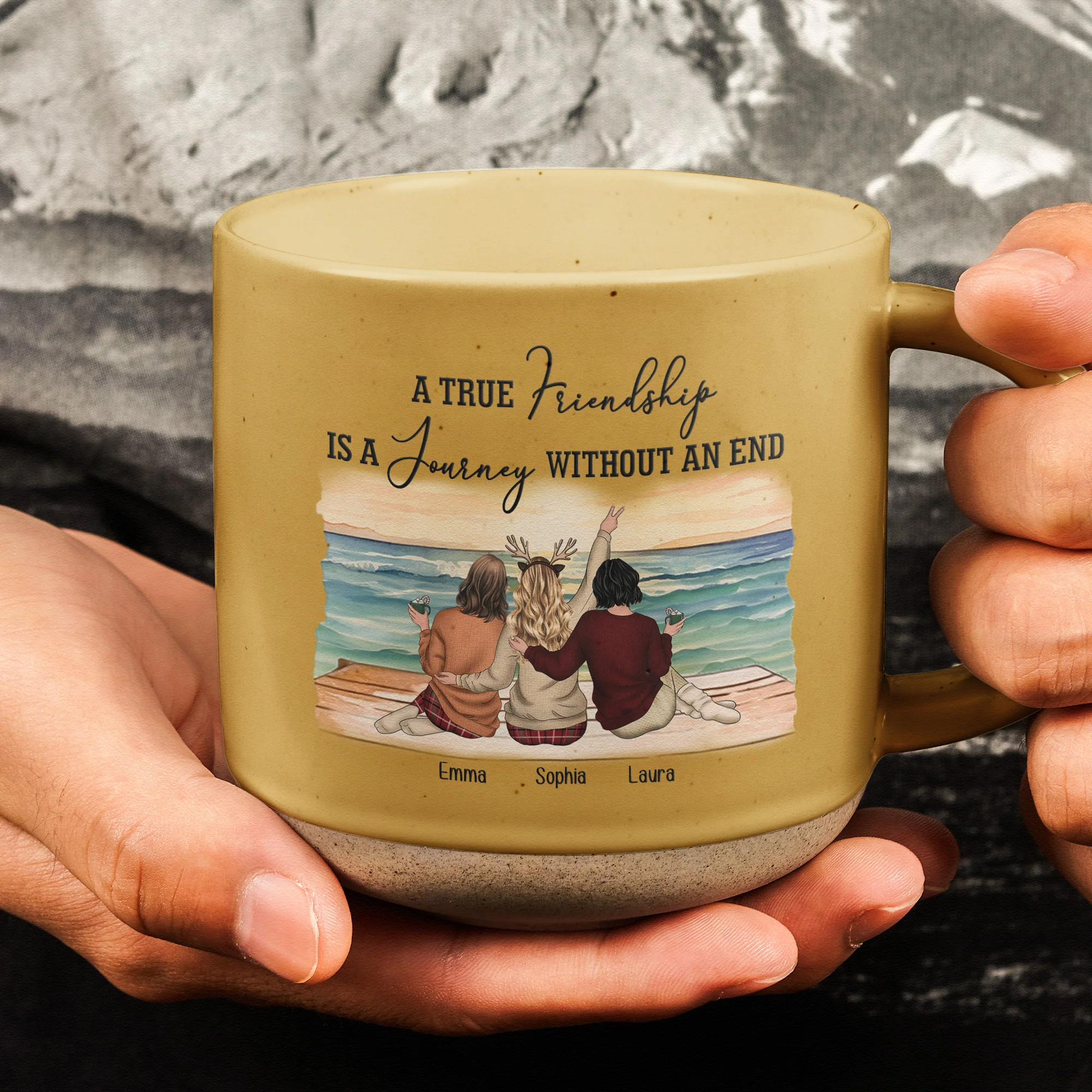 A True Friendship Is A Journey Without An End - Personalized Pottery Mug - Image 3