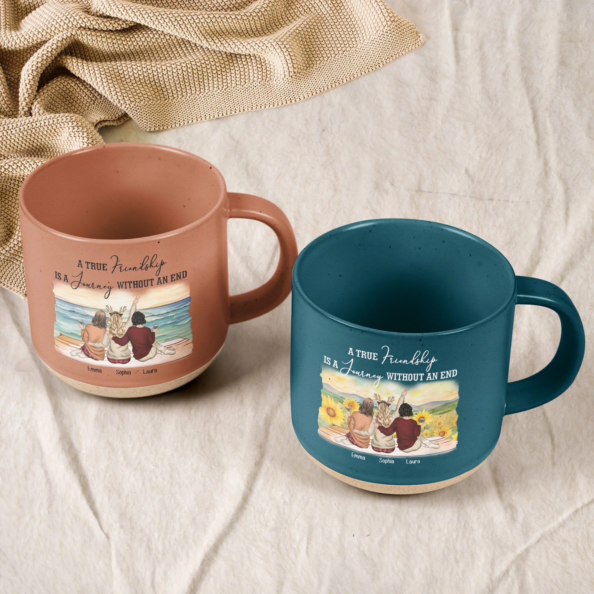 A True Friendship Is A Journey Without An End - Personalized Pottery Mug - Image 4