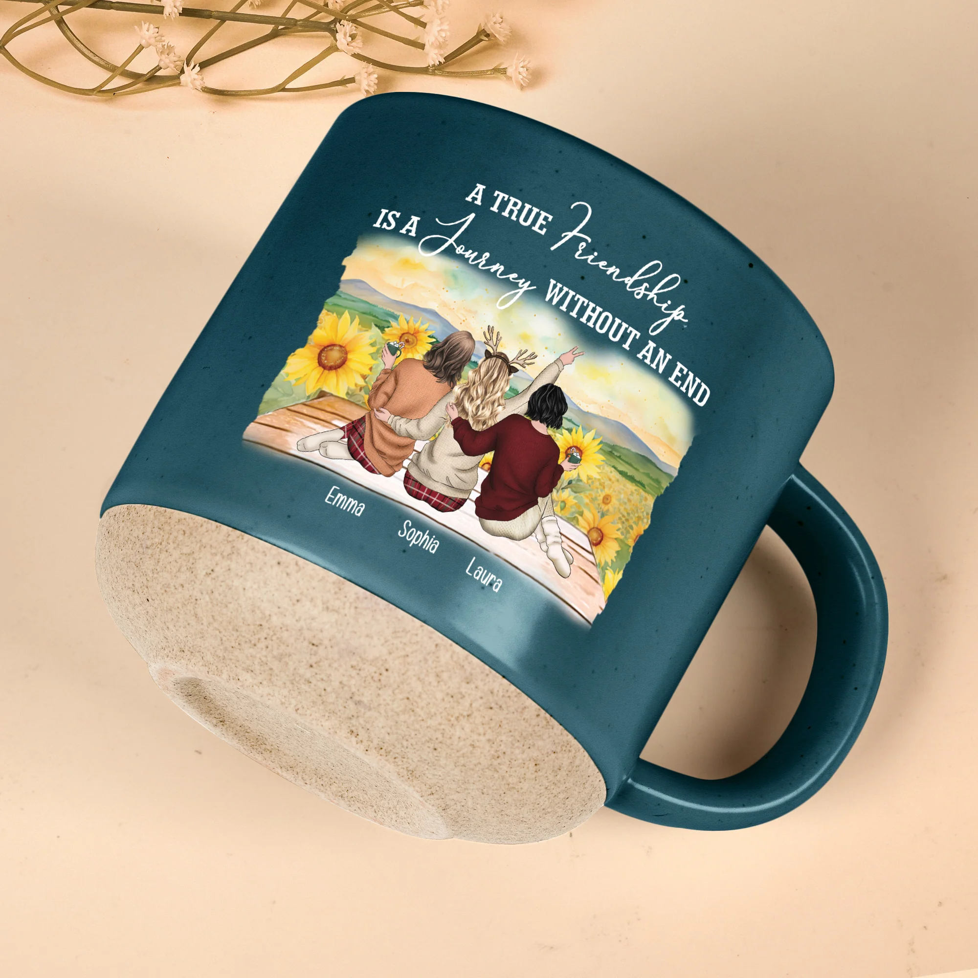 A True Friendship Is A Journey Without An End - Personalized Pottery Mug - Image 5