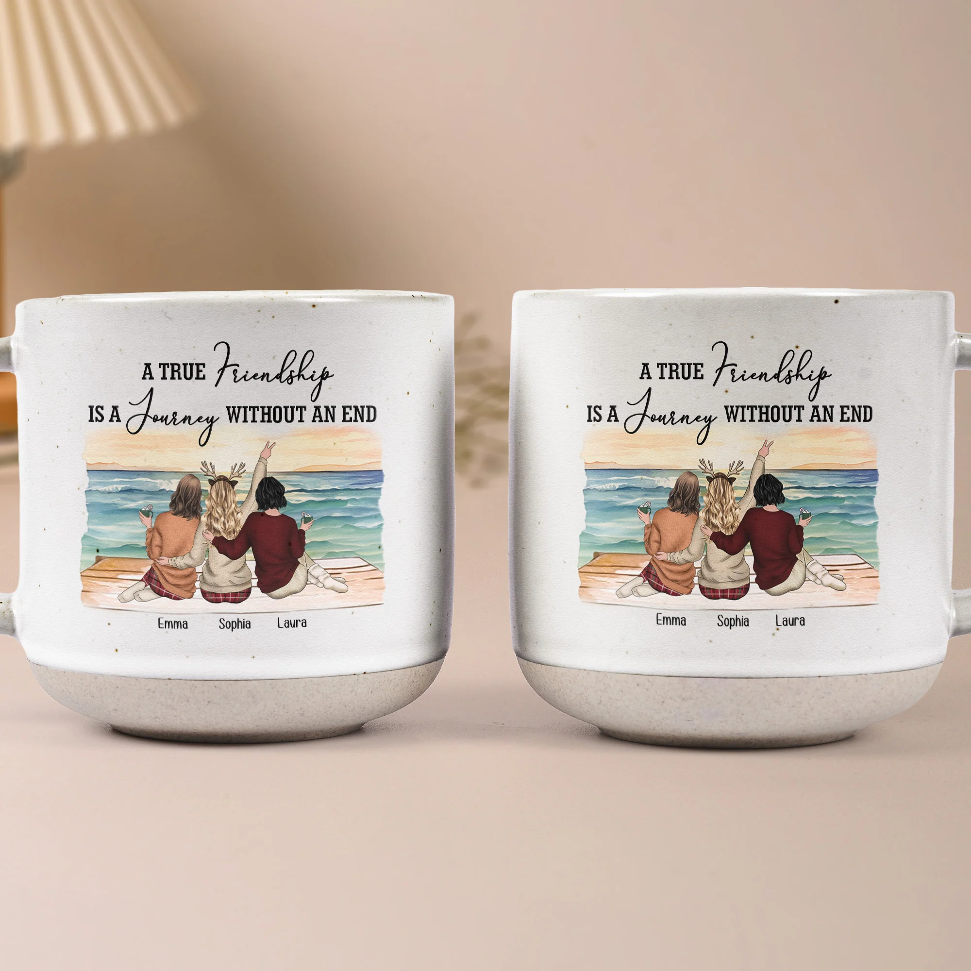 A True Friendship Is A Journey Without An End - Personalized Pottery Mug - Image 6