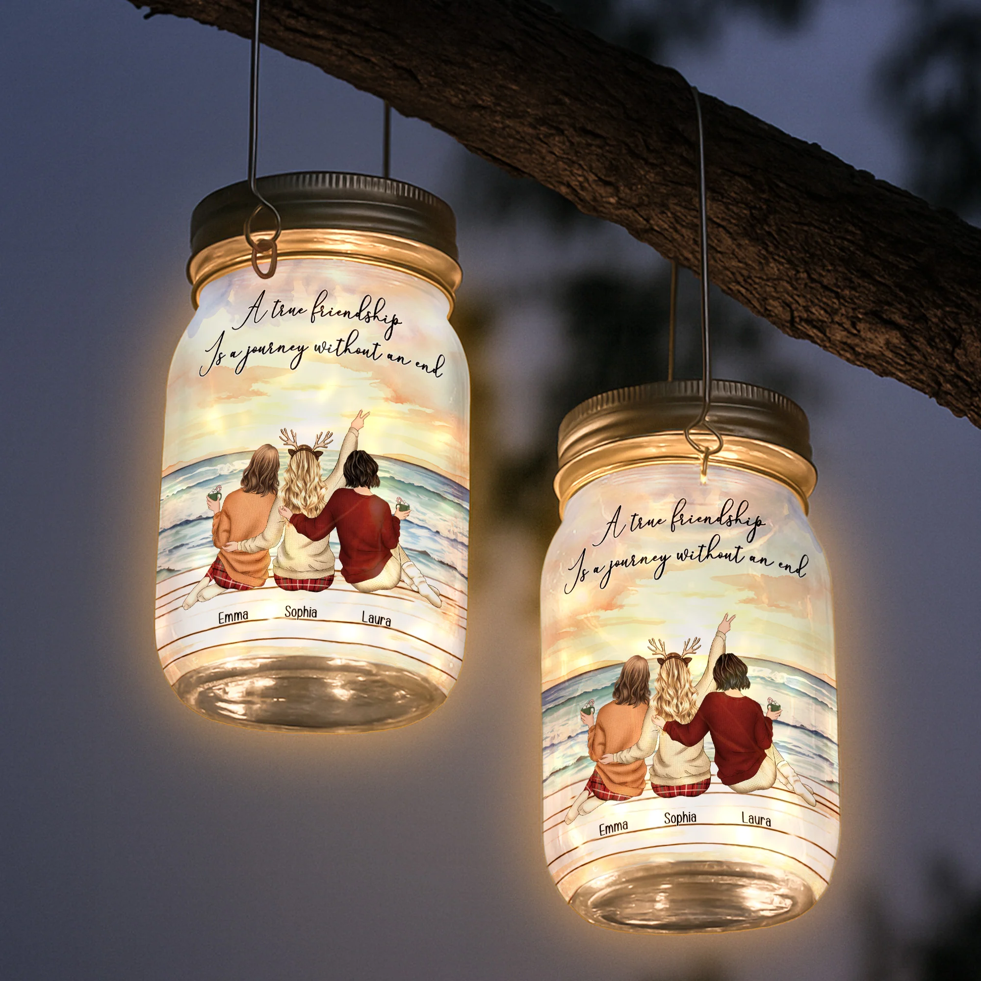 A True Friendship Is A Journey Without An End - Personalized Solar Mason Jar Light - Image 4
