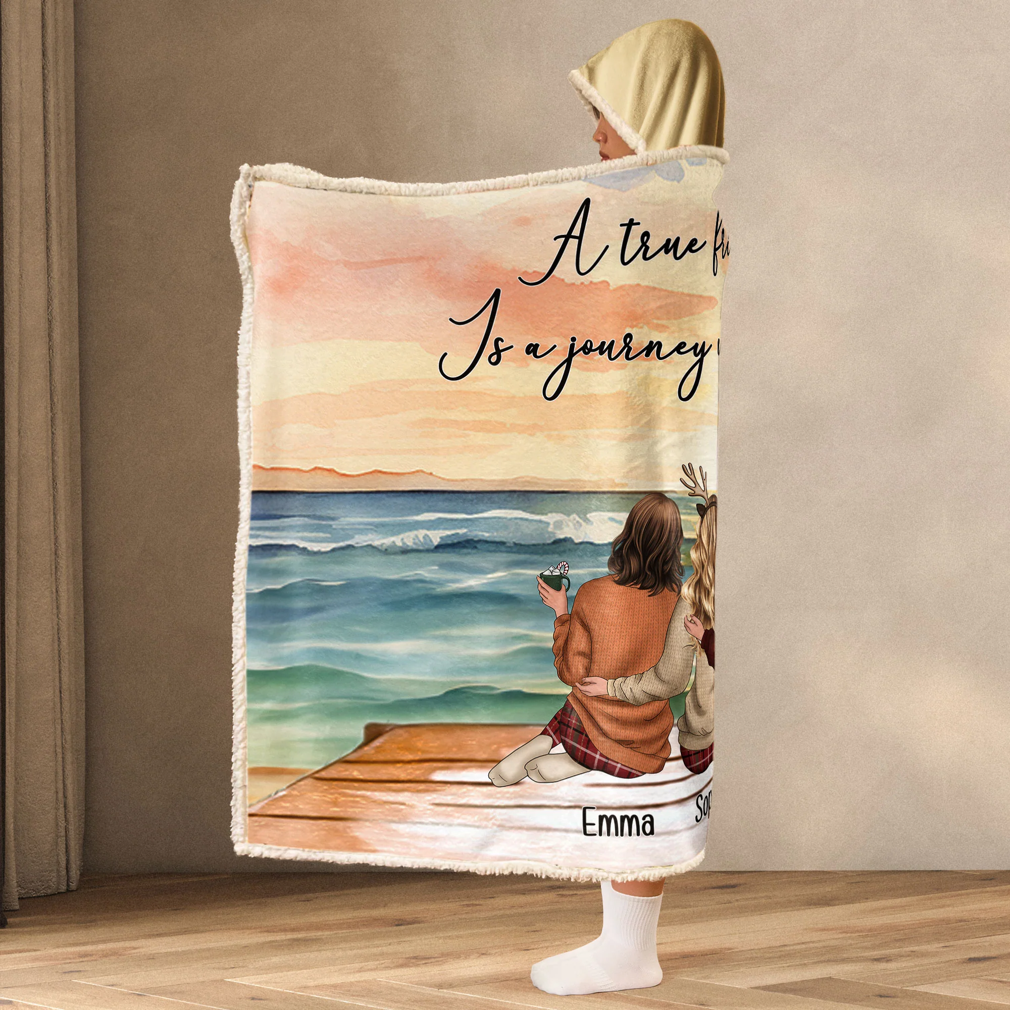 A True Friendship Is A Journey Without An End - Personalized Wearable Blanket Hoodie - Image 3