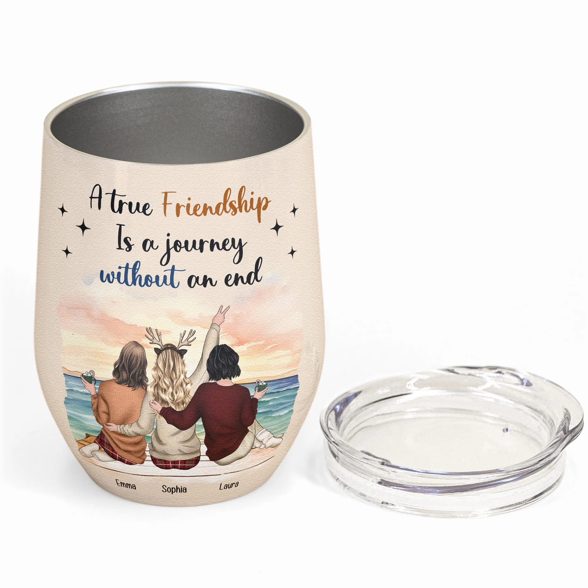 A True Friendship Is A Journey Without An End - Personalized Wine Tumbler - Image 3