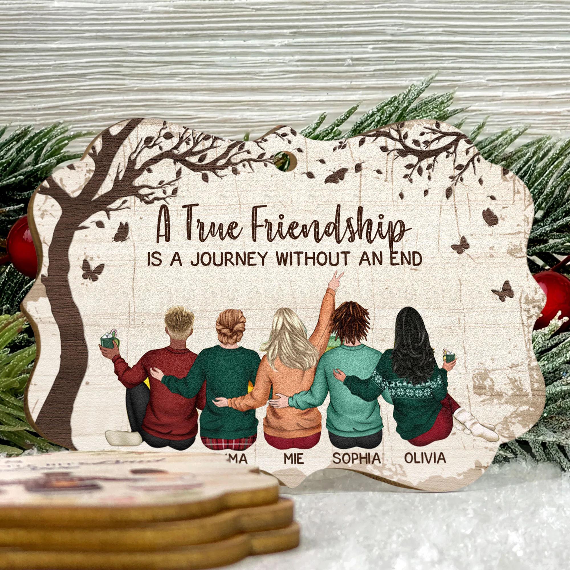 A True Friendship Is A Journey Without An End - Personalized Wooden Ornament - Gift For Friend - Image 3