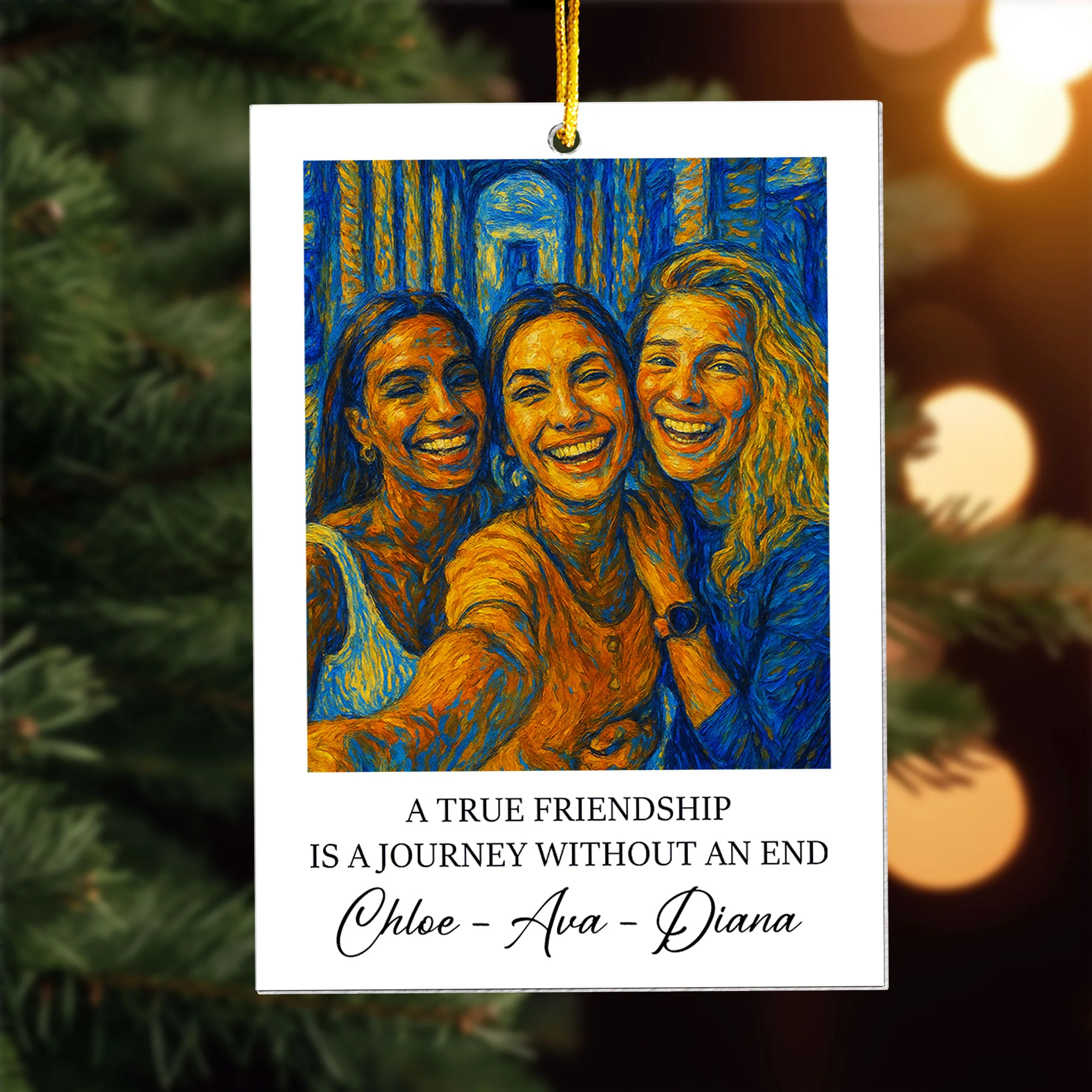 A True Friendship Is A Journey Without An End Van Gogh Art - Personalized Acrylic Photo Ornament - Image 4