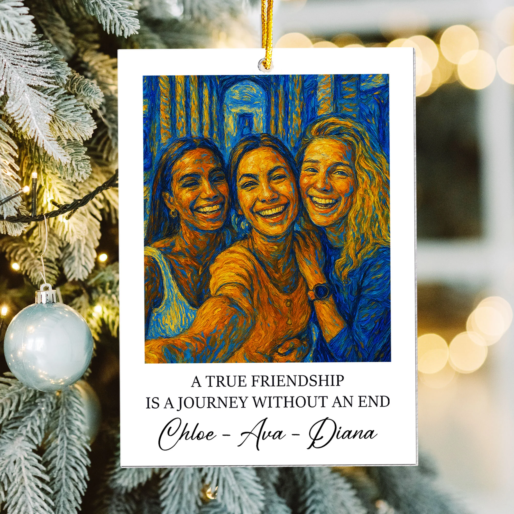 A True Friendship Is A Journey Without An End Van Gogh Art - Personalized Acrylic Photo Ornament - Image 5