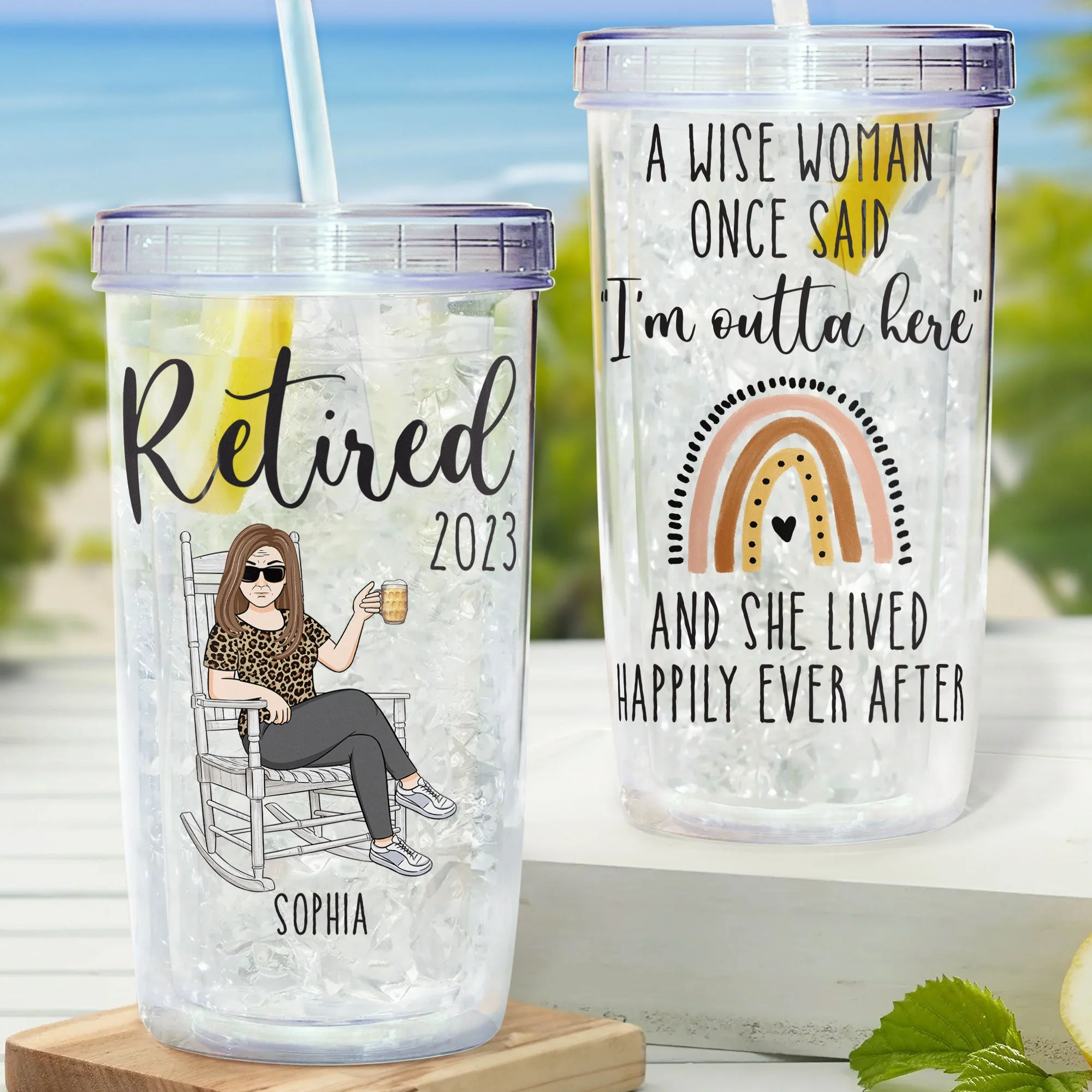 A Wise Woman Once Said "I'm Outta Here" - Personalized Acrylic Tumbler With Straw - Image 2