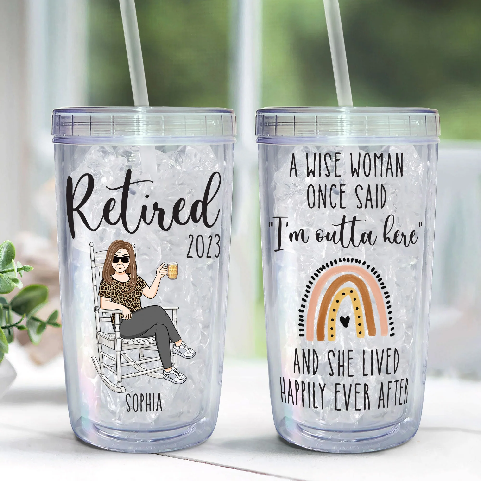 A Wise Woman Once Said "I'm Outta Here" - Personalized Acrylic Tumbler With Straw - Image 3