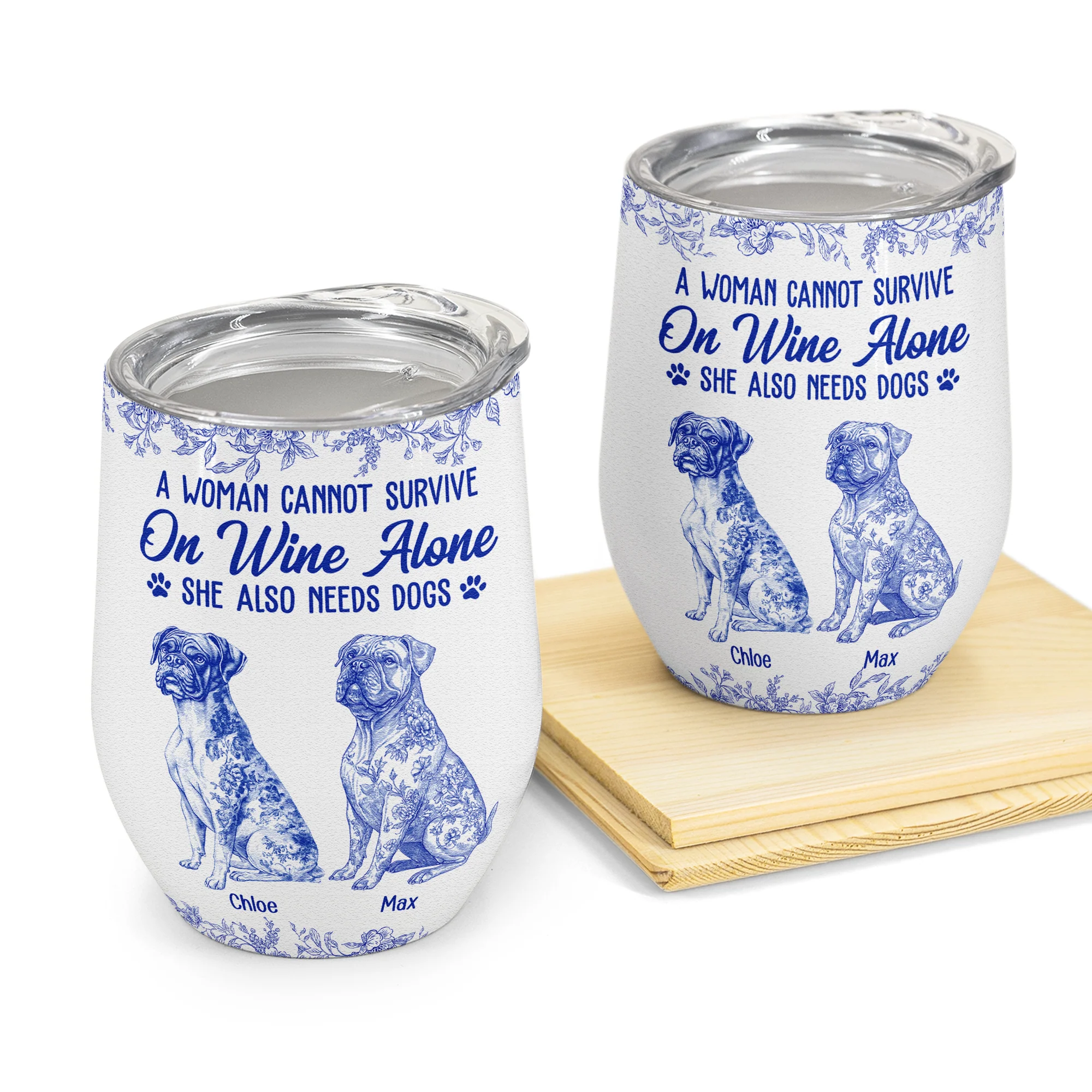 A Woman Cannot Survive On Wine Alone Toile De Jouy Style - Personalized Wine Tumbler - Image 2