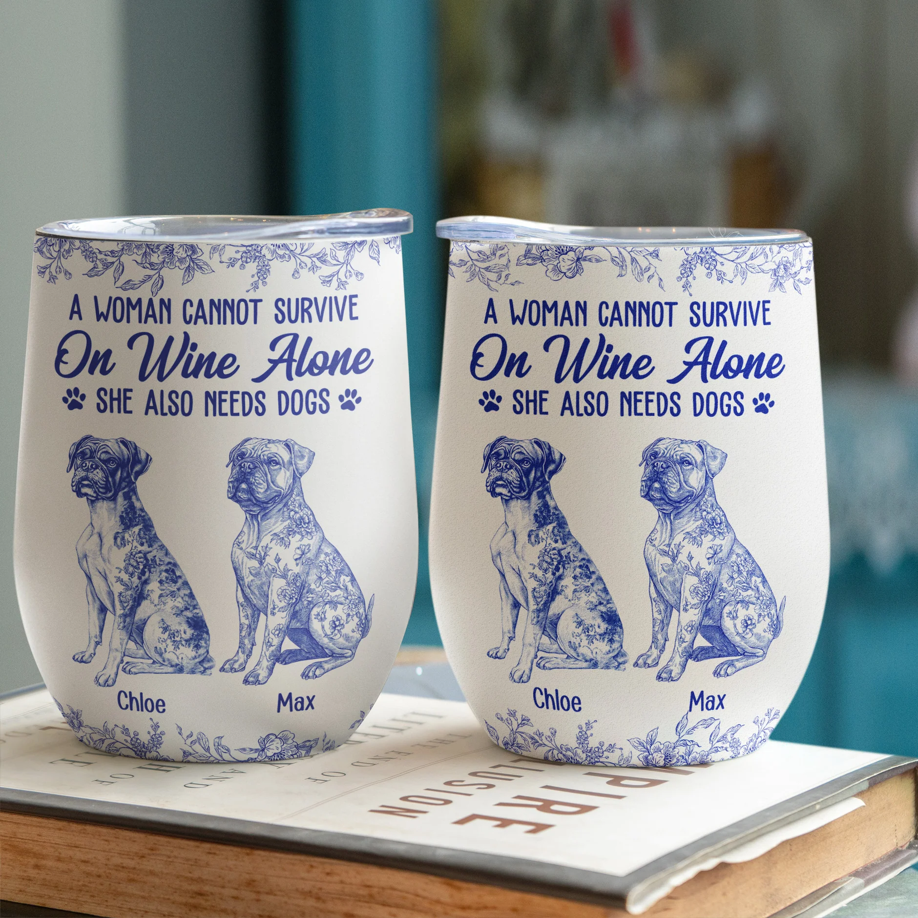 A Woman Cannot Survive On Wine Alone Toile De Jouy Style - Personalized Wine Tumbler - Image 3