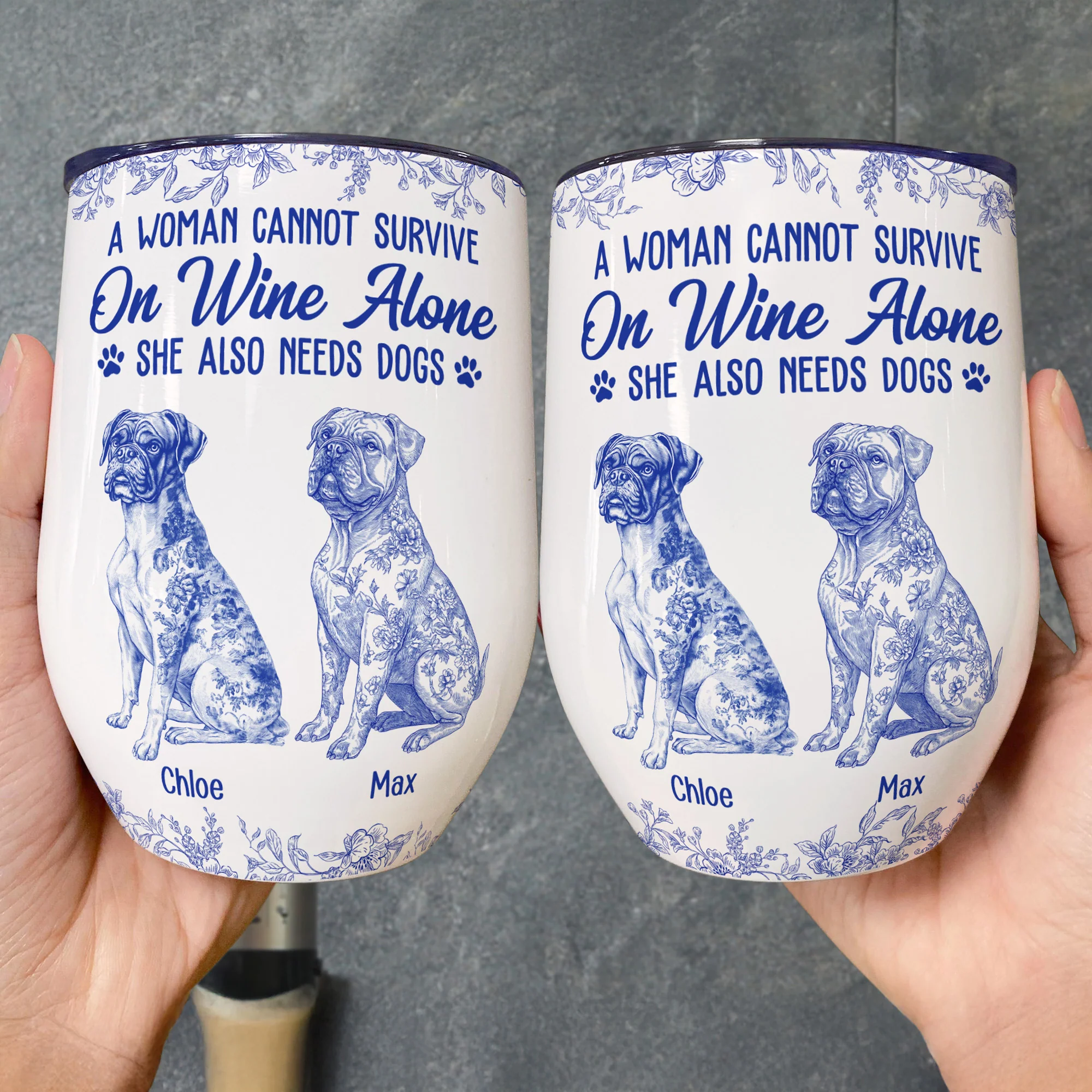 A Woman Cannot Survive On Wine Alone Toile De Jouy Style - Personalized Wine Tumbler - Image 4