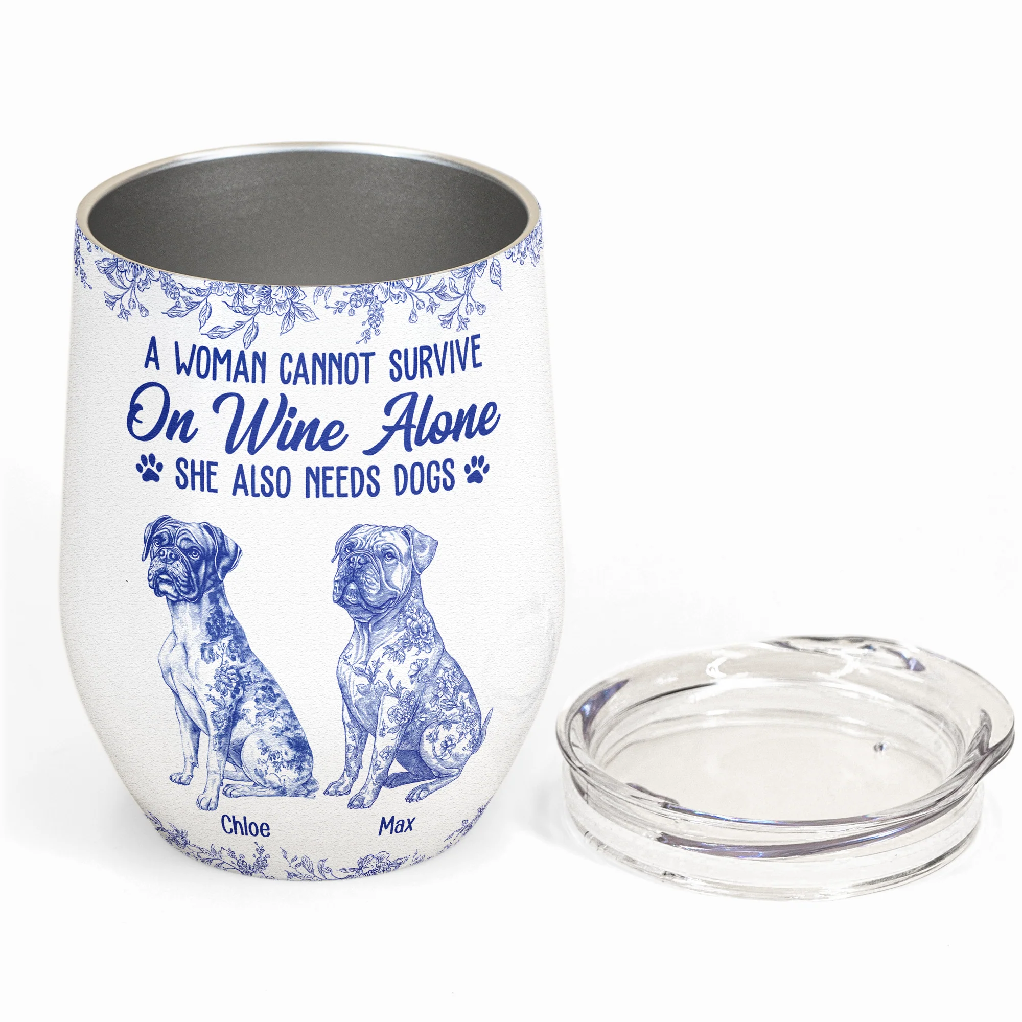 A Woman Cannot Survive On Wine Alone Toile De Jouy Style - Personalized Wine Tumbler - Image 5