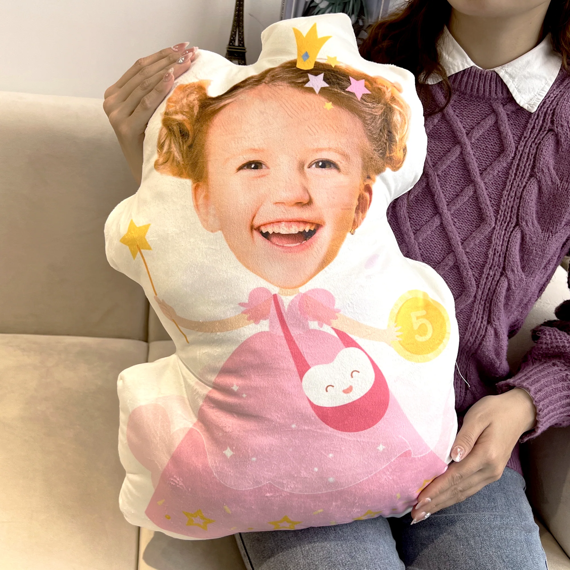 Adorable Kids Wear Tooth Fairy Costume - Personalized Photo Custom Shaped Pillow - Image 5